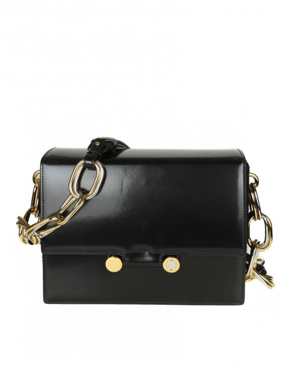 Marni Shoulder Bag Caddy Glossy Calf Black Color New Arrival