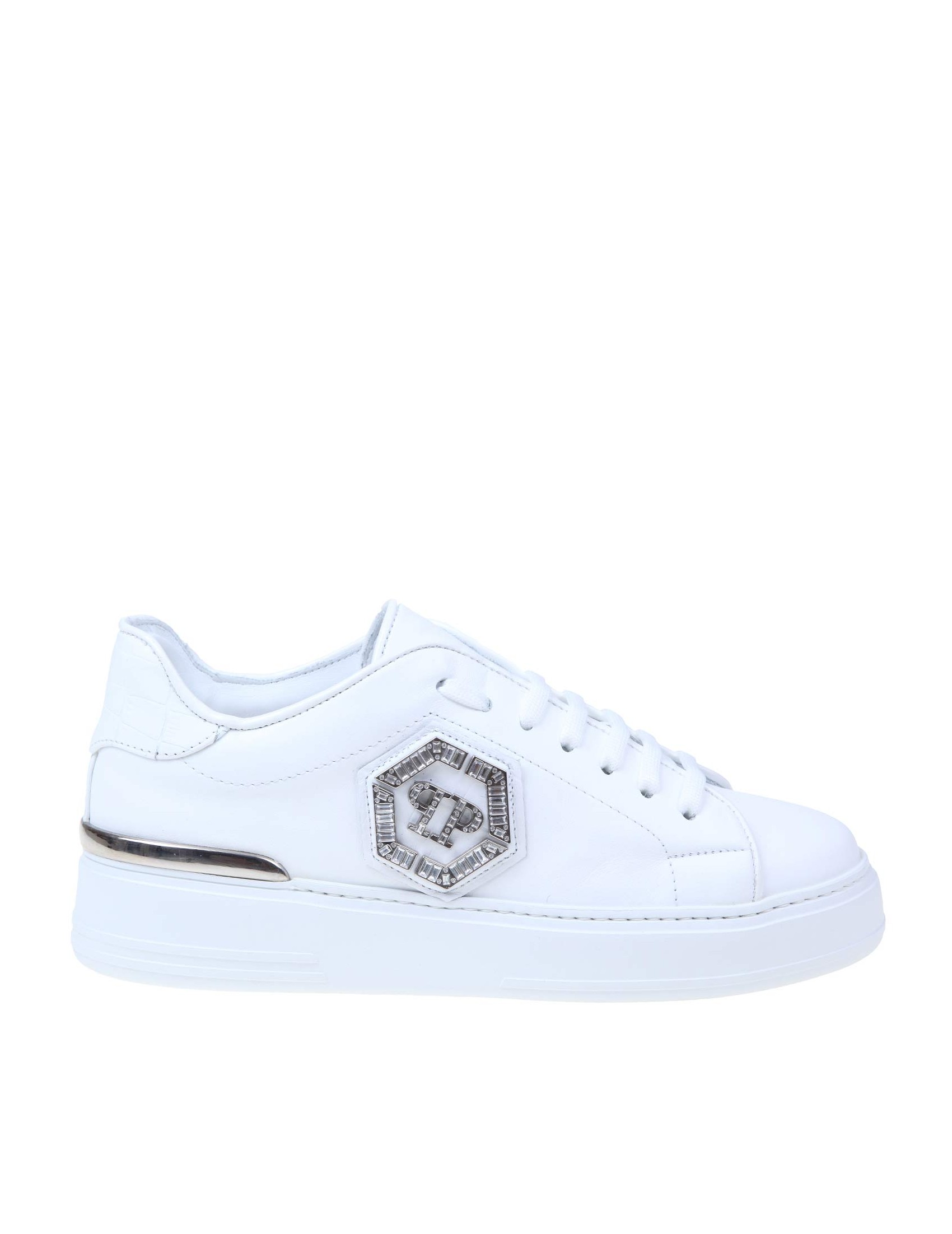 PHILIPP PLEIN SNEAKERS SCARPE DONNA LO-TOP CON STUDS IN PELLE BIANCA