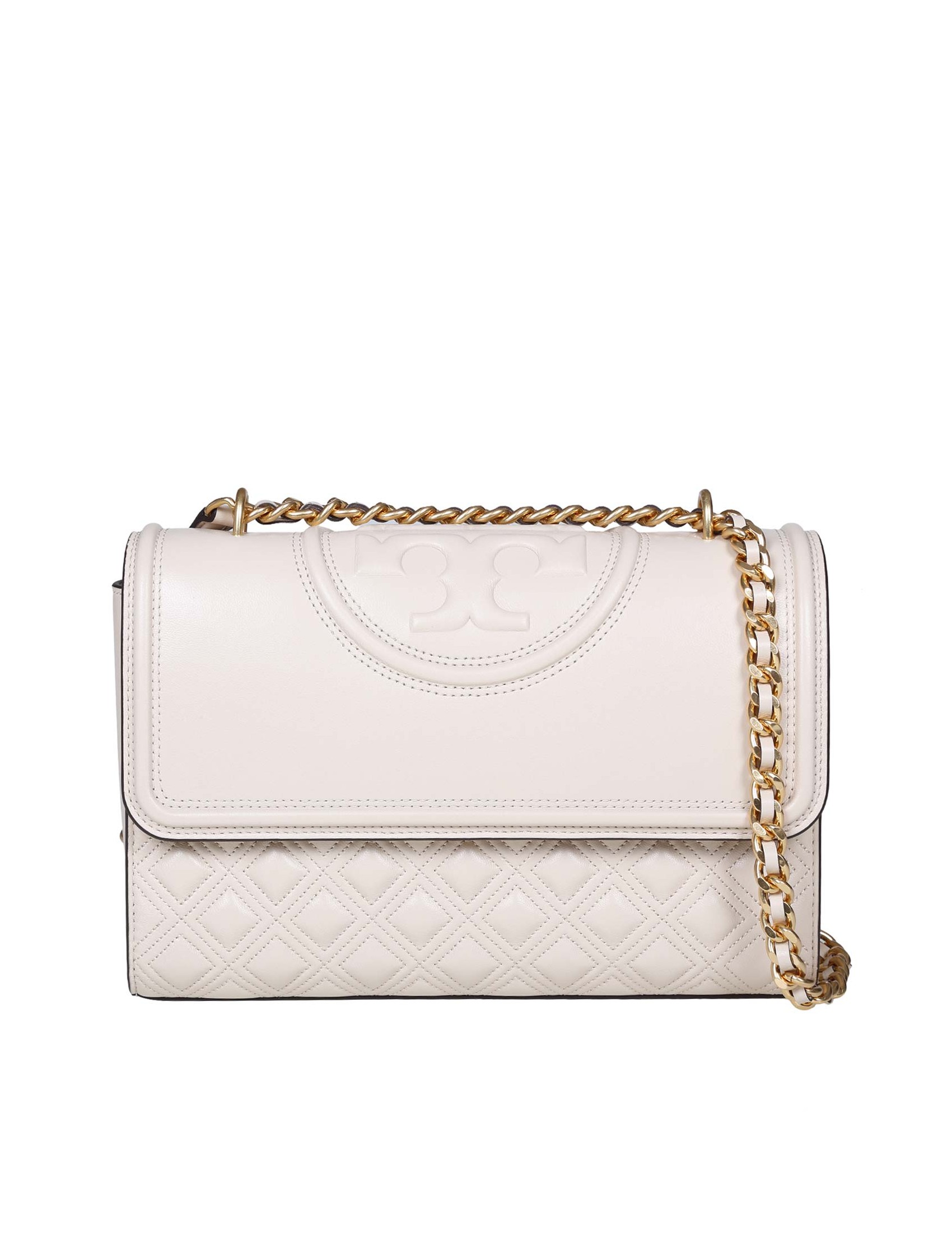 TORY BURCH FLEMING SHOULDER STRAP IN CREAM LEATHER