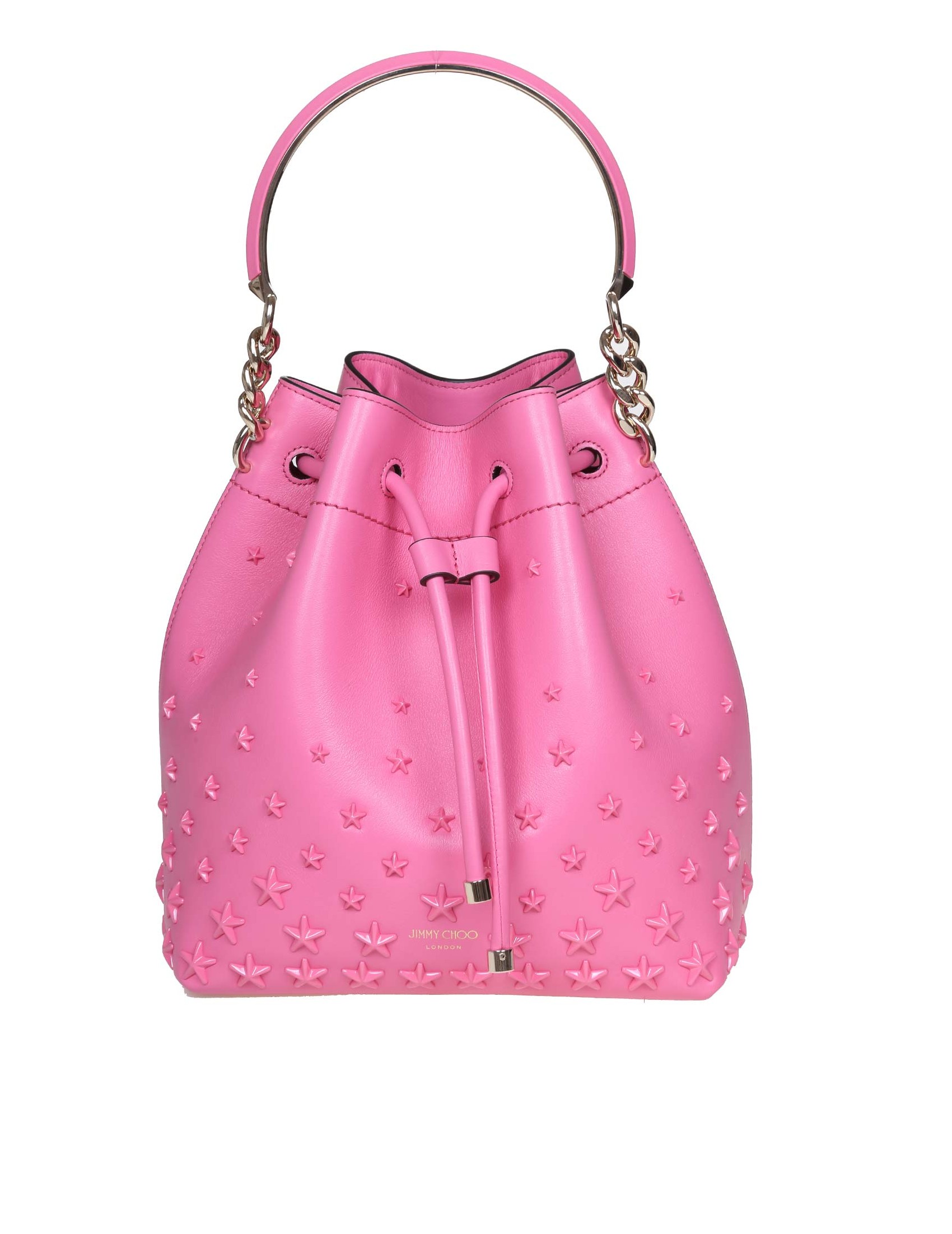 JIMMY CHOO PINK LEATHER BUCKET BAG WITH STUDS