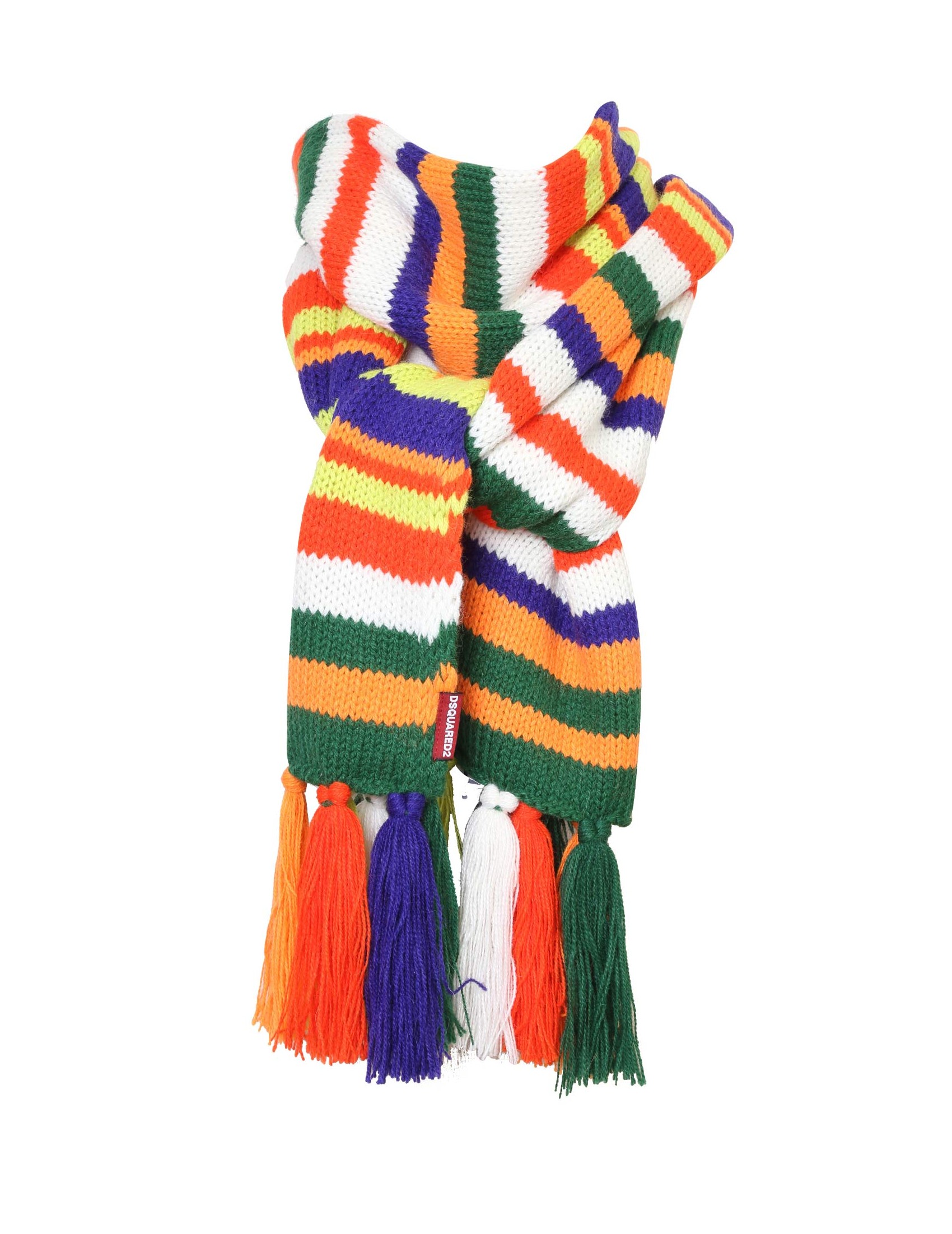 DSQUARED2 MULTICOLOR KNITTED SCARF WITH TASSELS