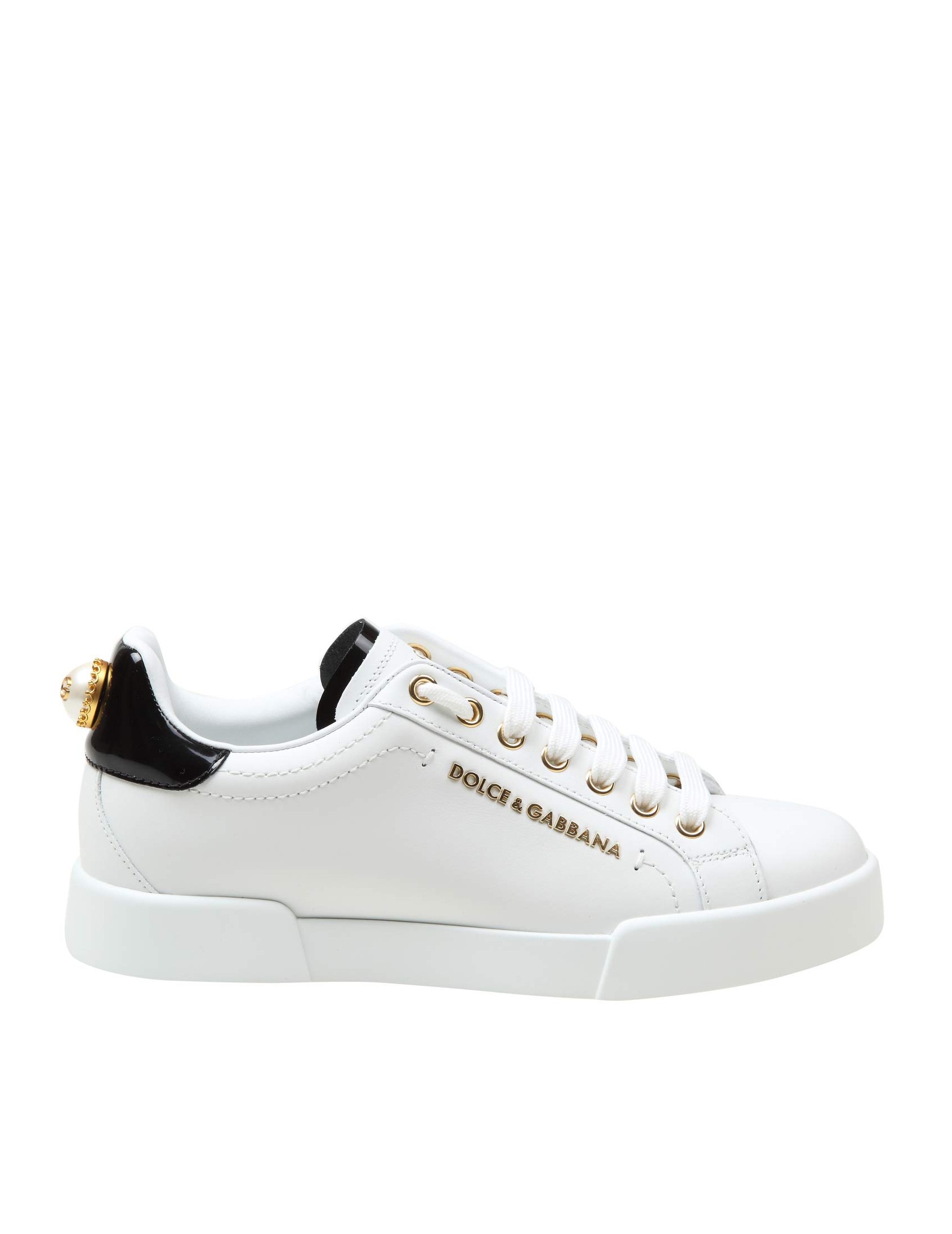 DOLCE & GABBANA LEATHER SNEAKERS WITH PEARL