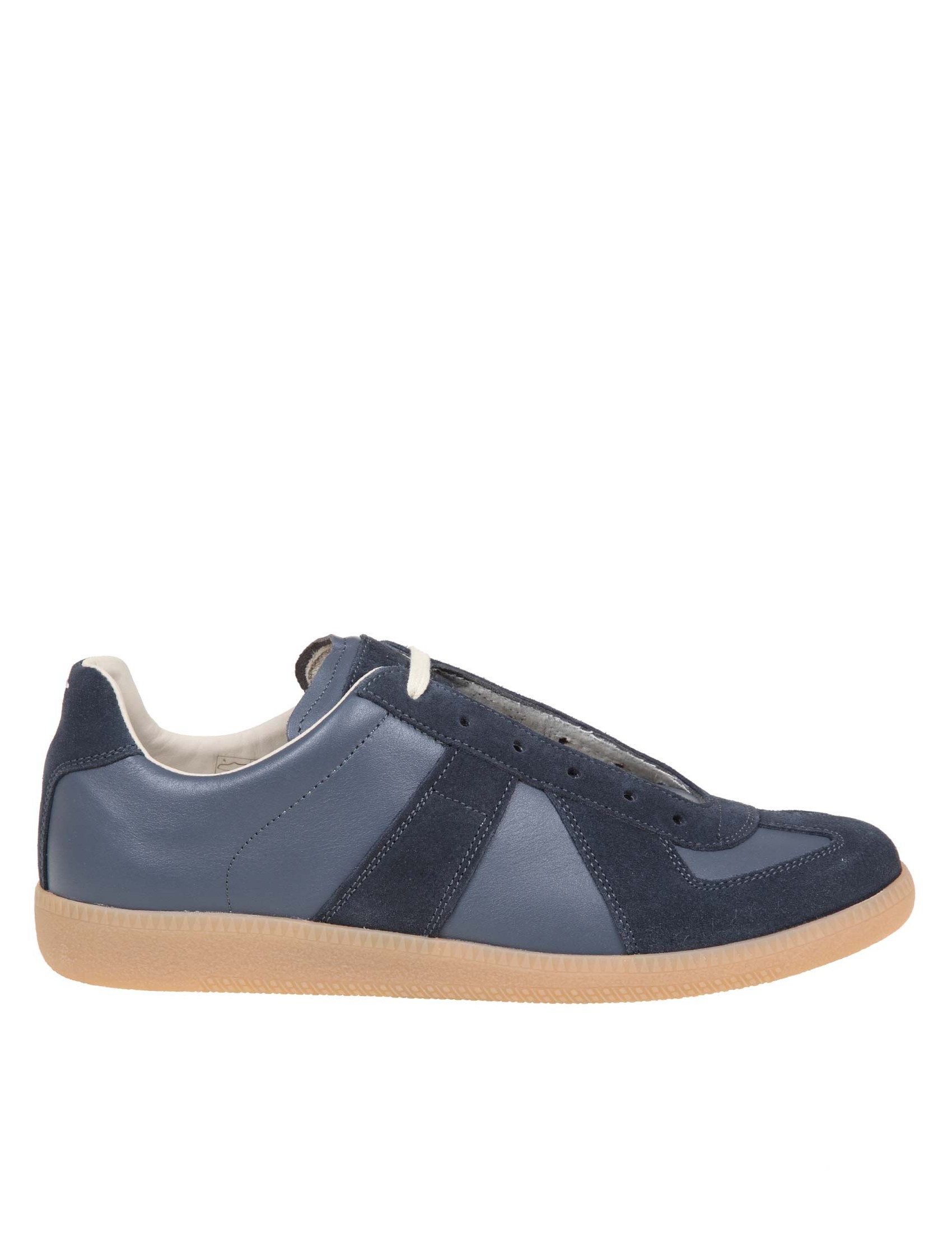MAISON MARGIELA SNEAKERS REPLICA IN LEATHER AND SUEDE COLOR BLUE