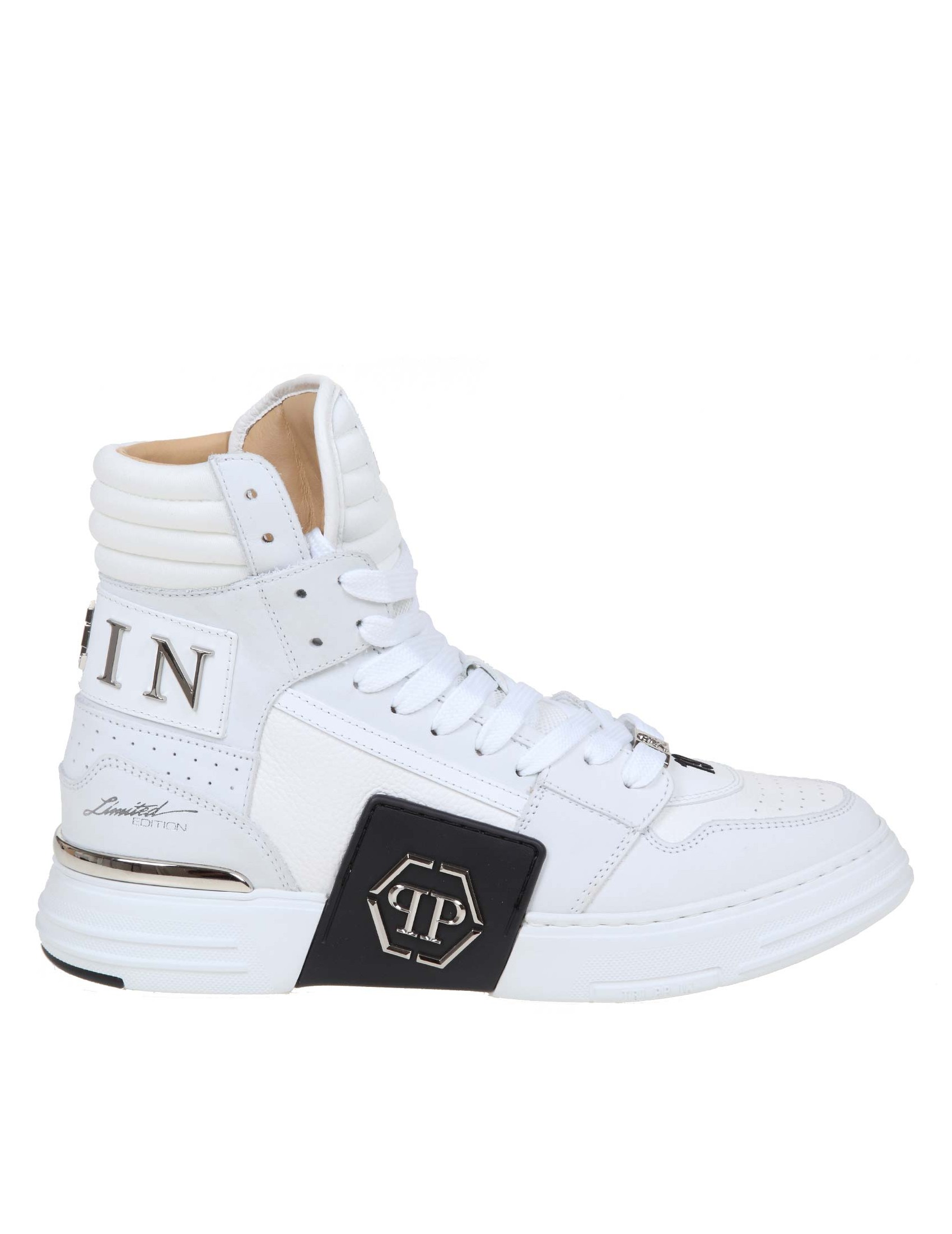 PHILIPP PLEIN SNAEKERS MAN HI-TOP WHITE LEATHER LIMITED EDITION