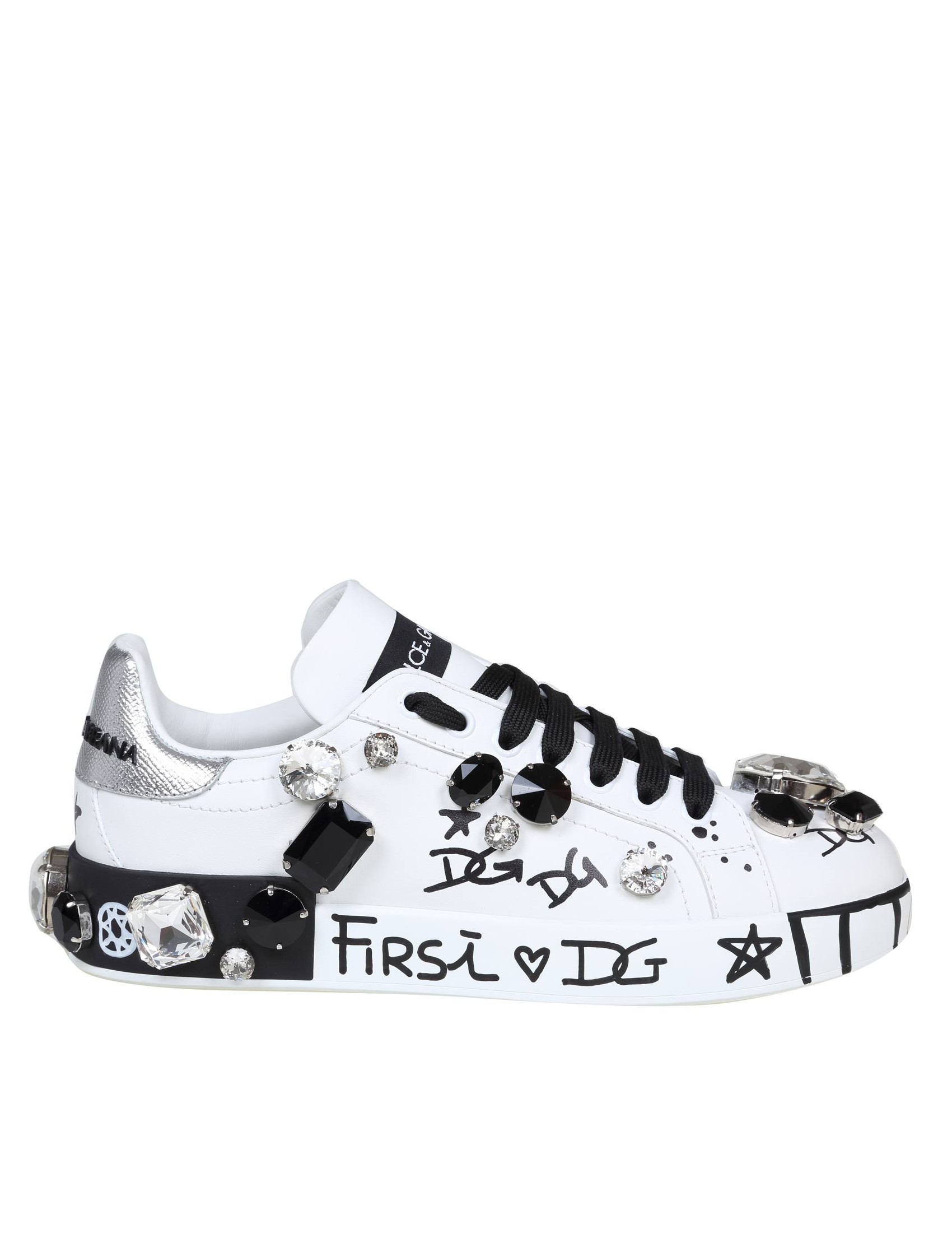 DOLCE & GABBANA SNEAKERS IN LEATHER WITH APPLIED STONES