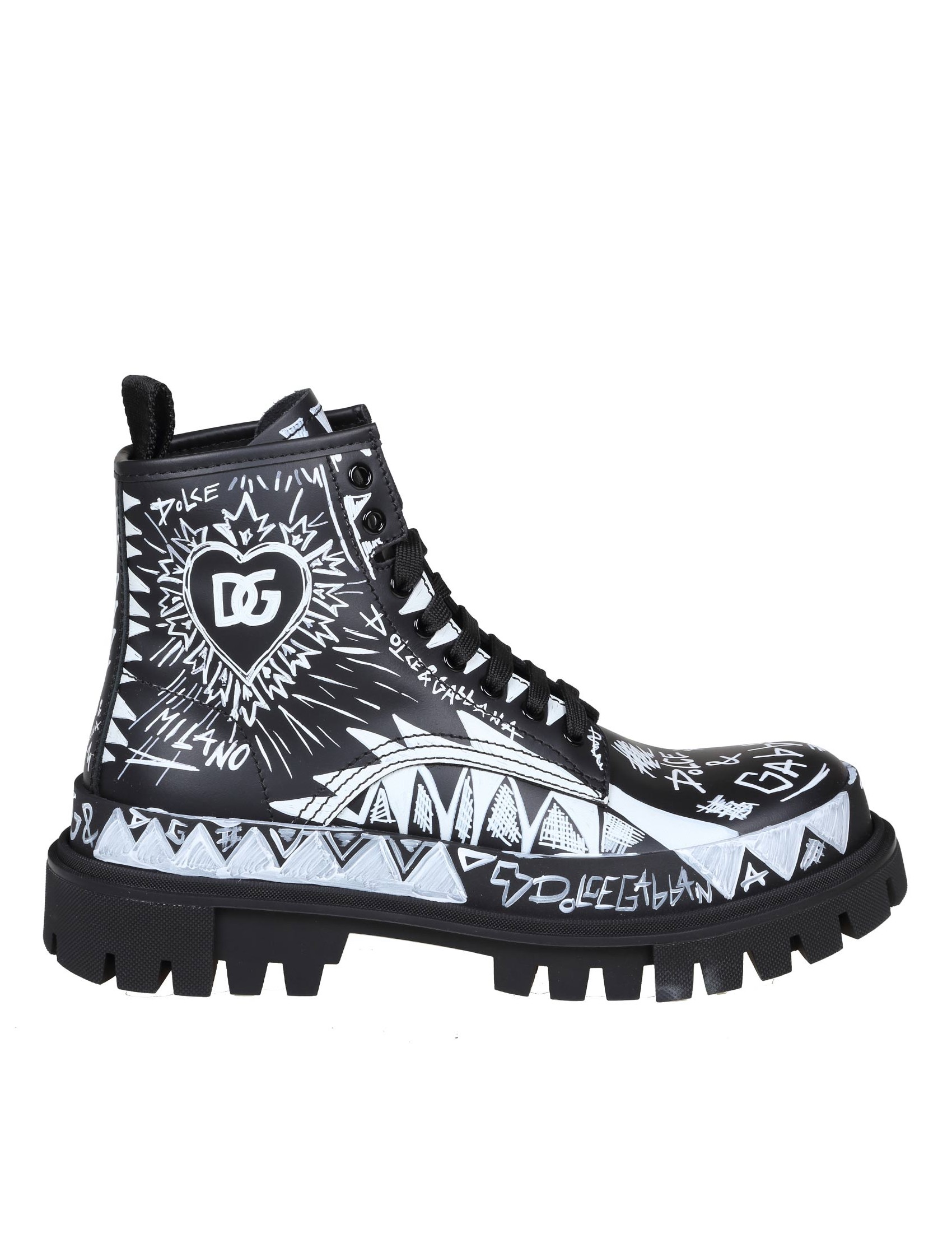 DOLCE & GABBANA BOOTS IN LEATHER WITH ALL-OVER DESIGNS PRINT