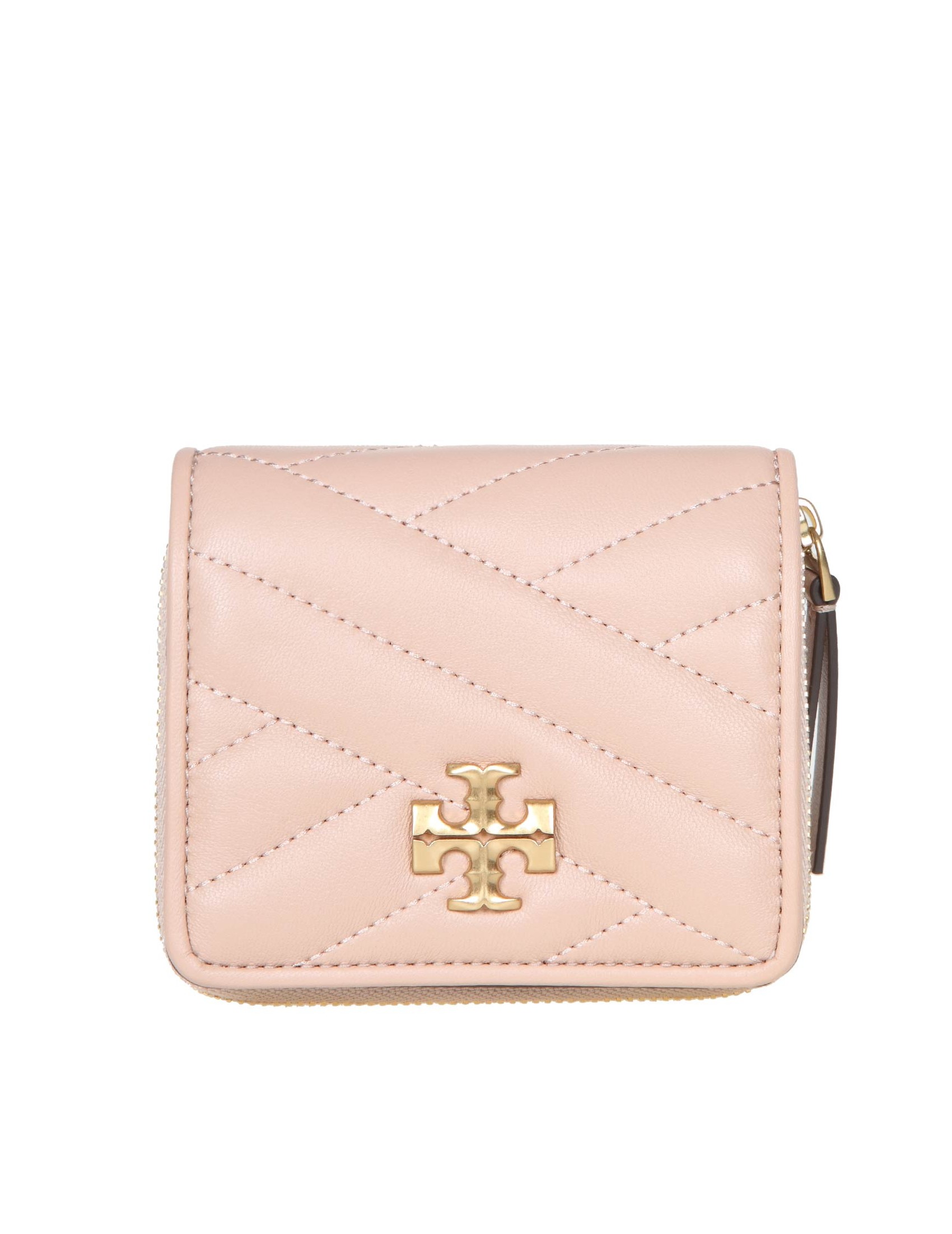 TORY BURCH KIRA CHEVRON WALLET IN SAND COLOR LEATHER