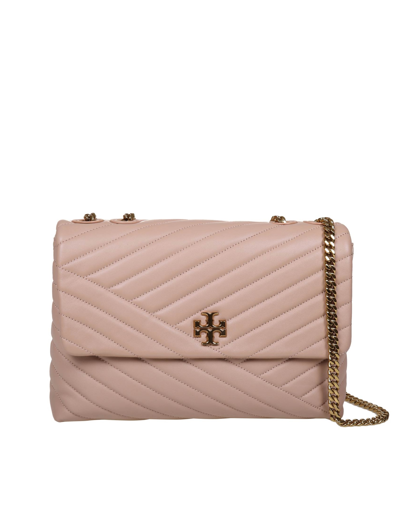 TORY BURCH KIRA SHOULDER BAG IN NUDE COLOR LEATHER