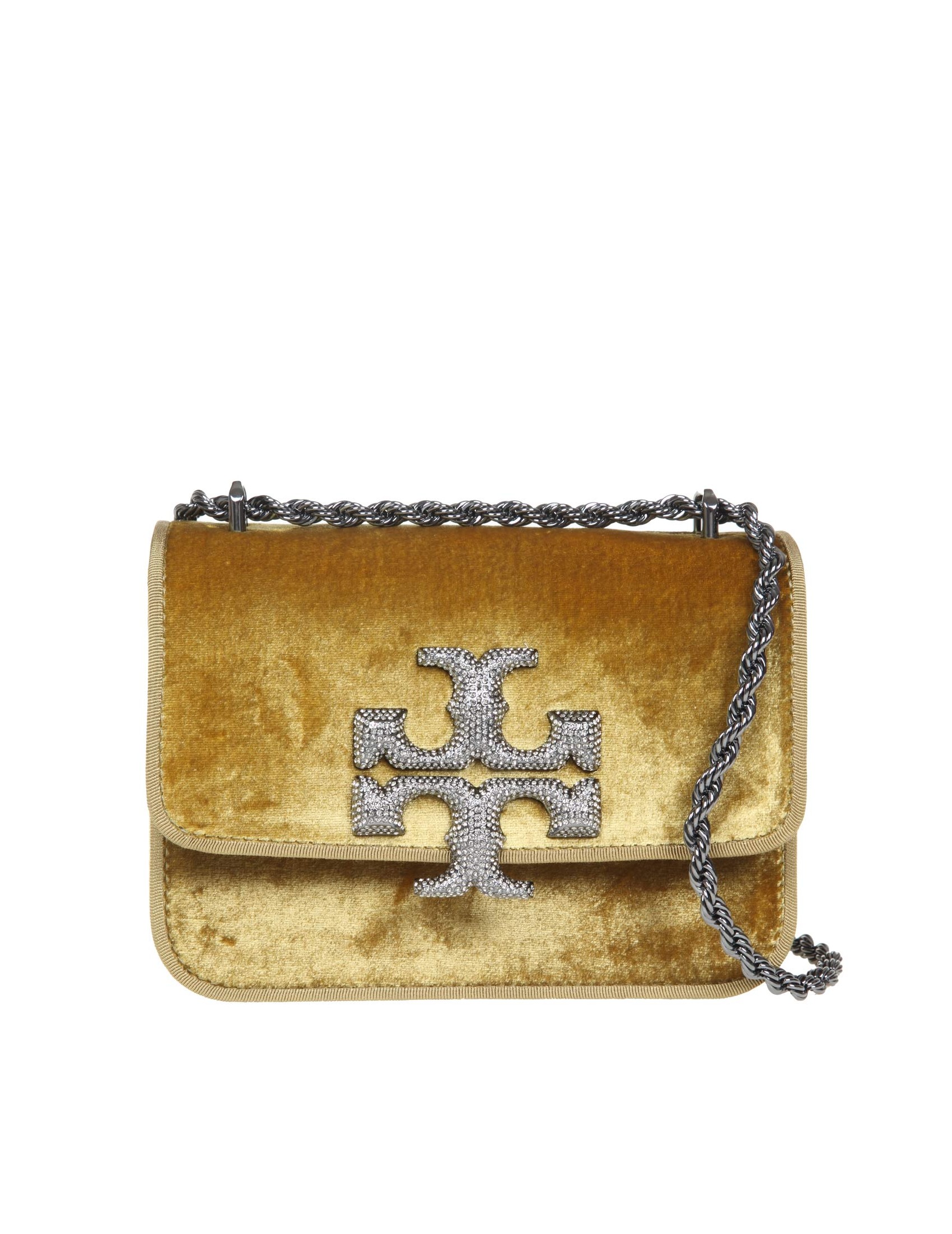 TORY BURCH ELEANOR BAG IN VELVET WITH LOGO WITH CRYSTALS