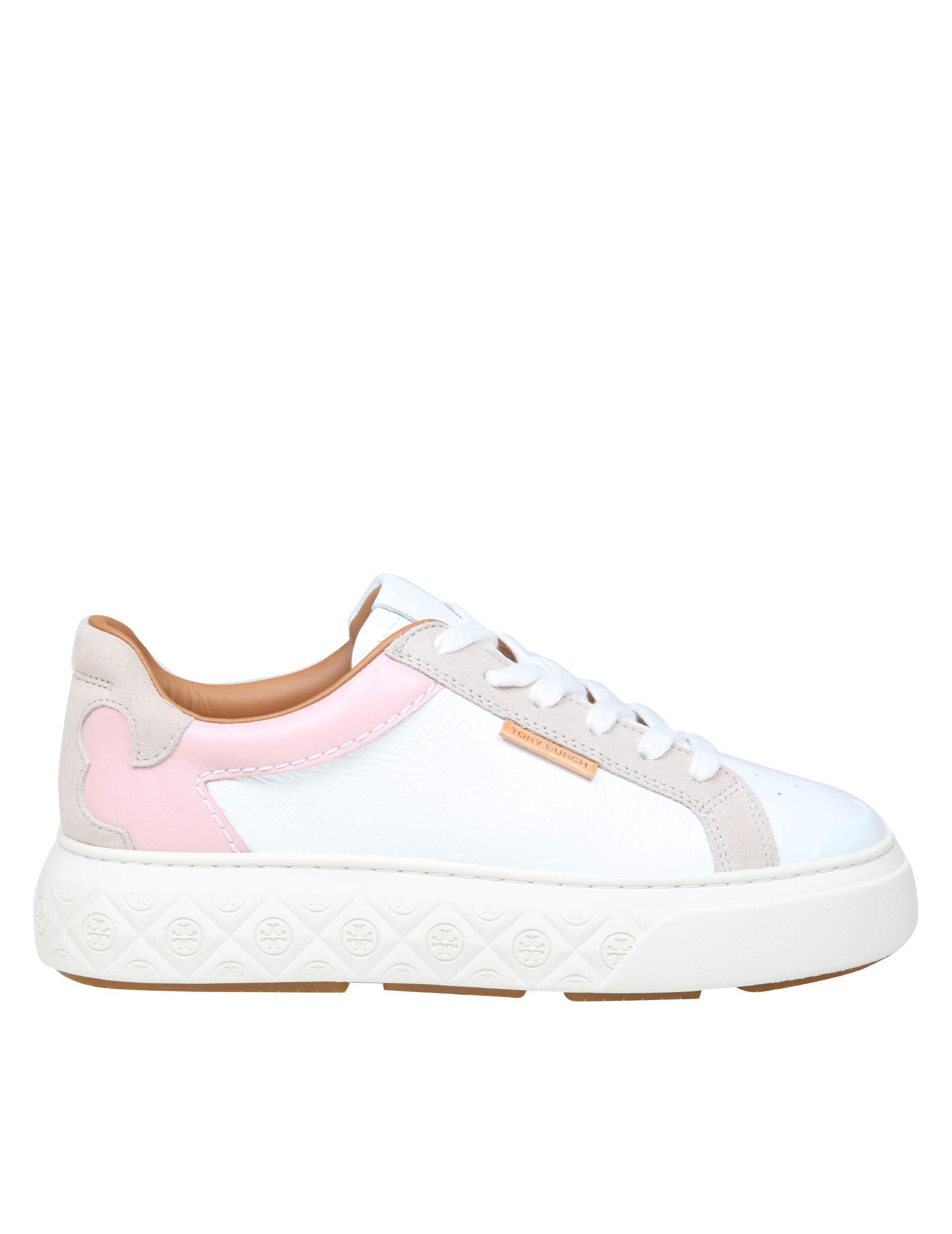 TORY BURCH LADYBUG SNEAKERS IN WHITE AND PINK LEATHER