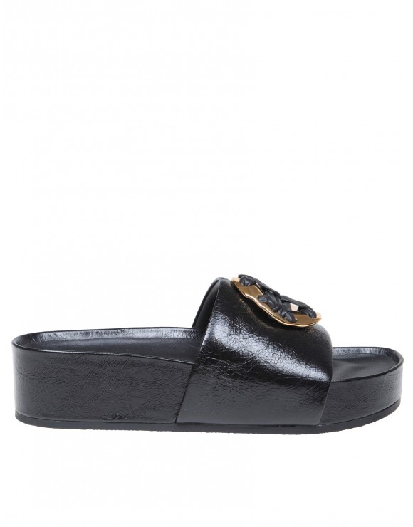 TORY BURCH SLIDE WOVEN IN BLACK LEATHER