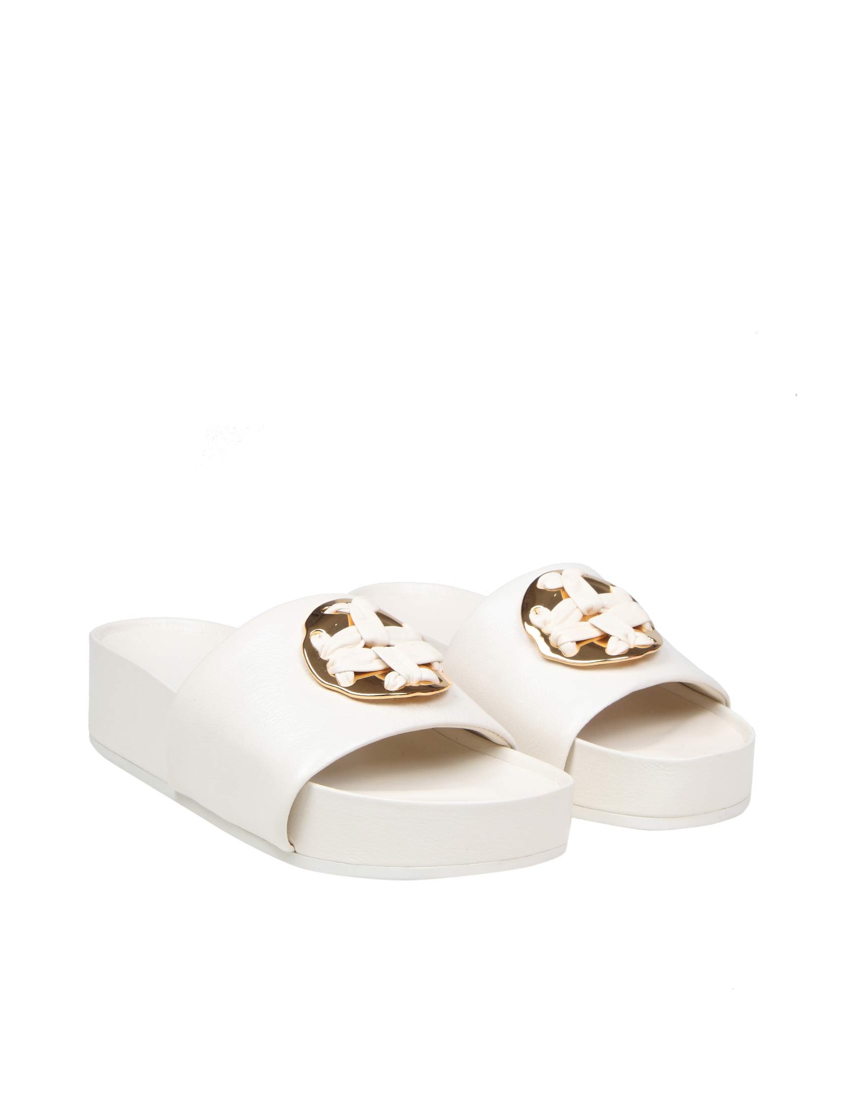 TORY BURCH SLIDE WOVEN IN CREAM COLOR LEATHER