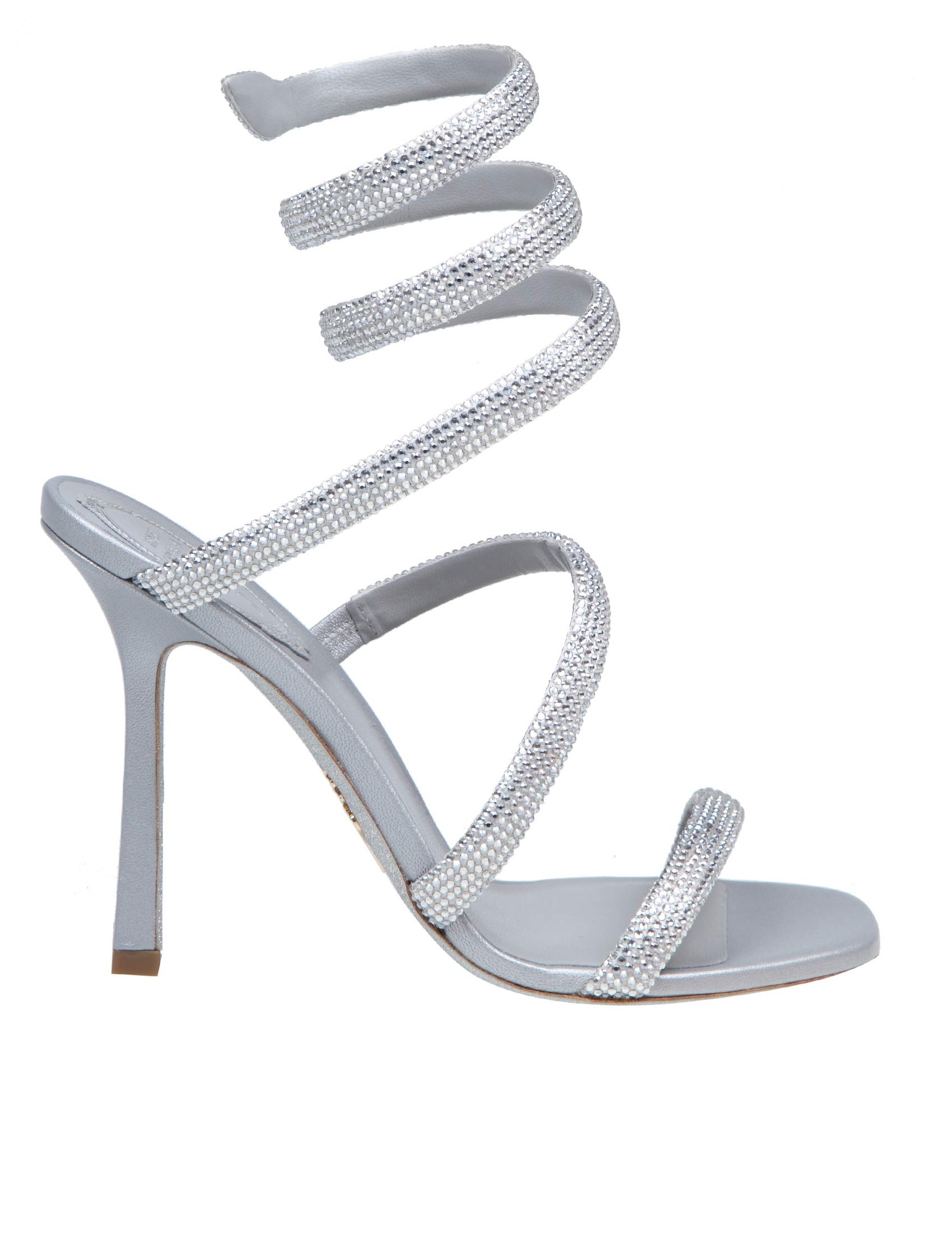 RENE CAOVILLA CLEO SANDAL IN SATIN WITH MICRO CRYSTALS