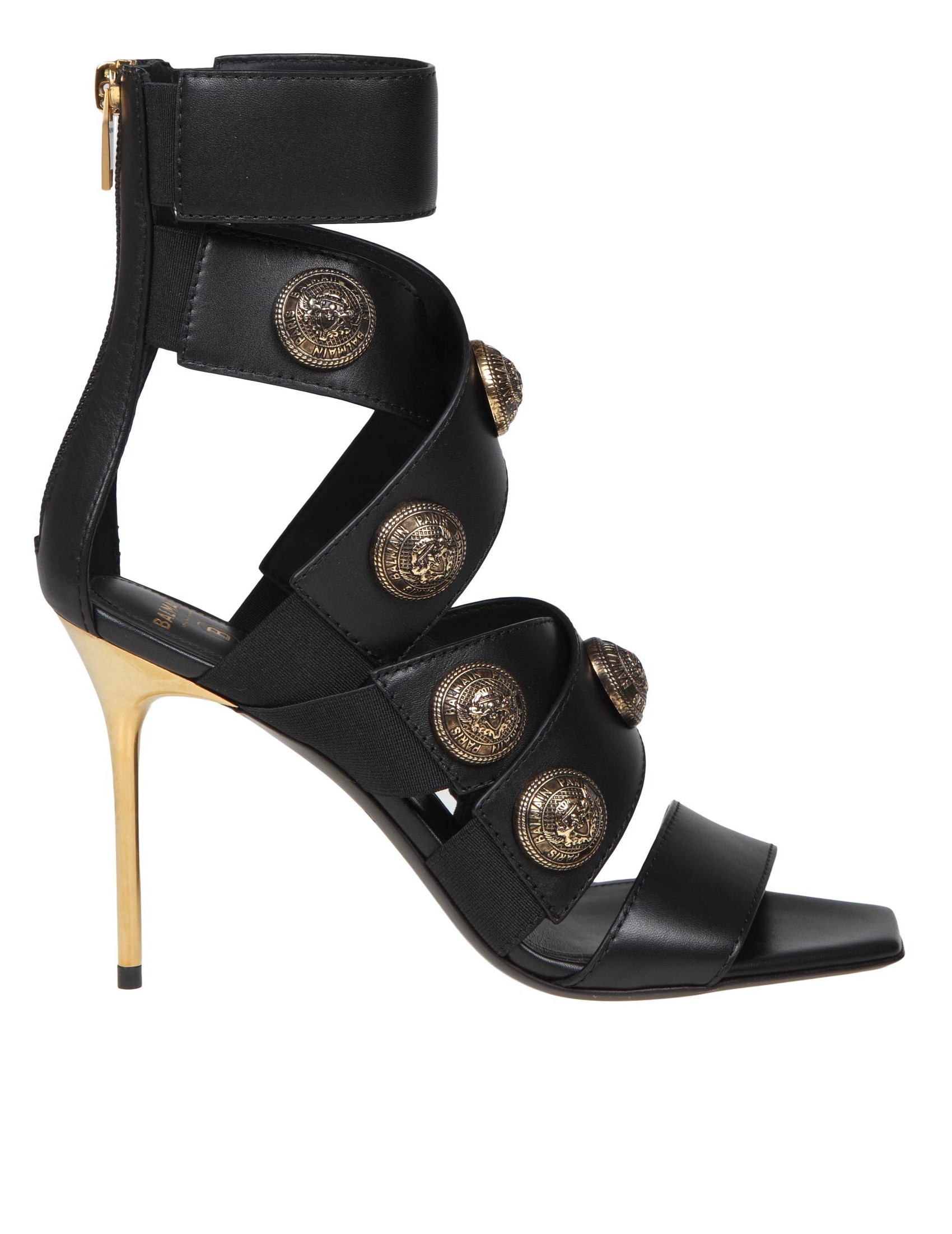 BALMAIN ALMA LEATHER SANDAL WITH APPLIED BUTTONS