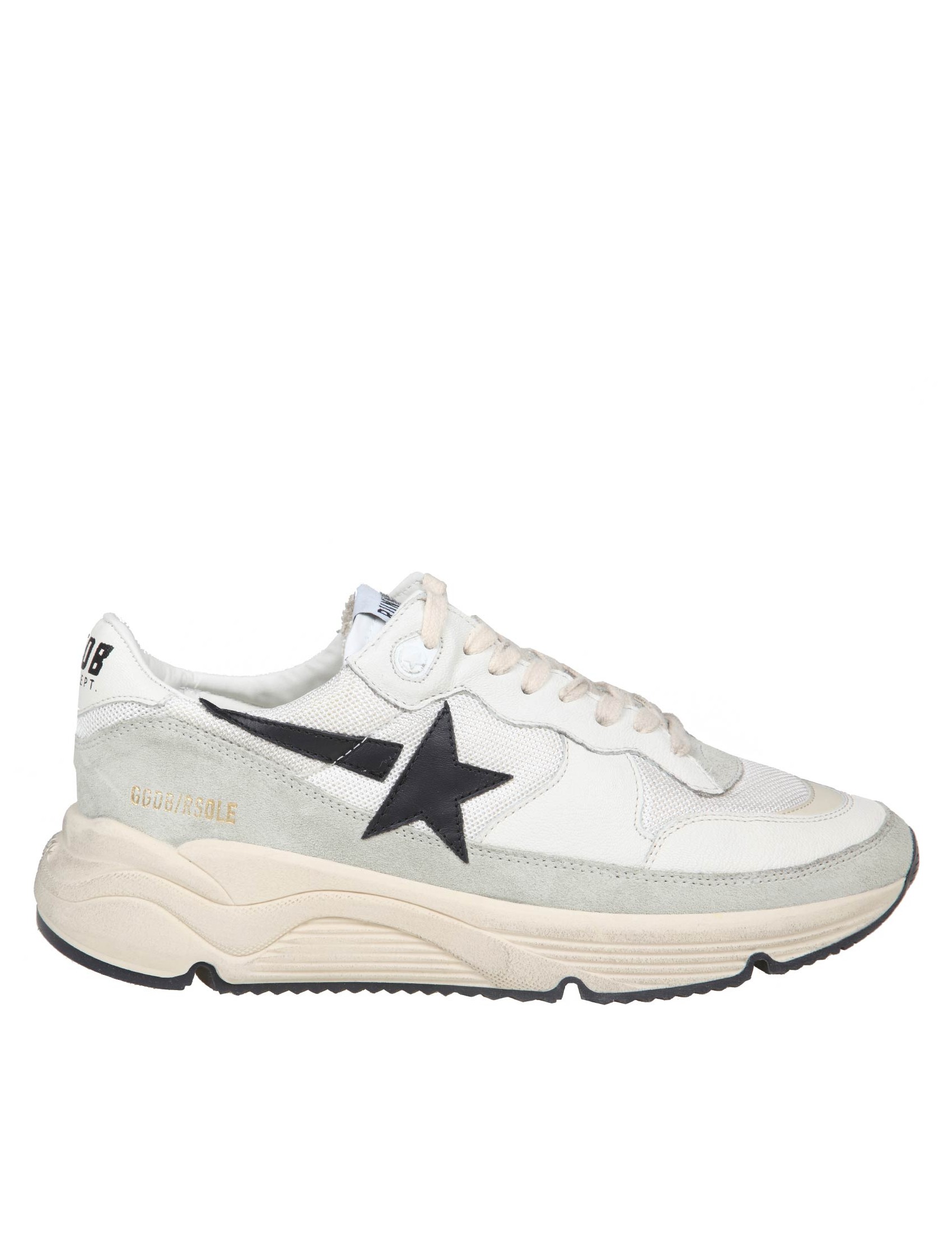 GOLDEN GOOSE RUNNING SOLE SNEAKERS IN BLACK AND WHITE LEATHER AND FABRIC