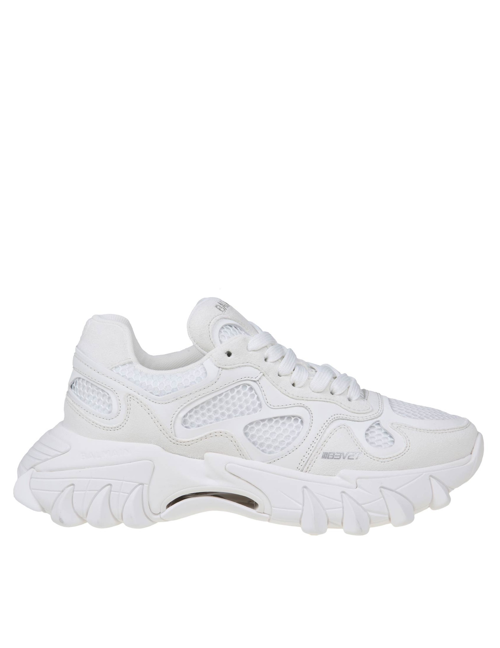 BALMAIN B-EAST SNEAKERS IN WHITE LEATHER AND MESH