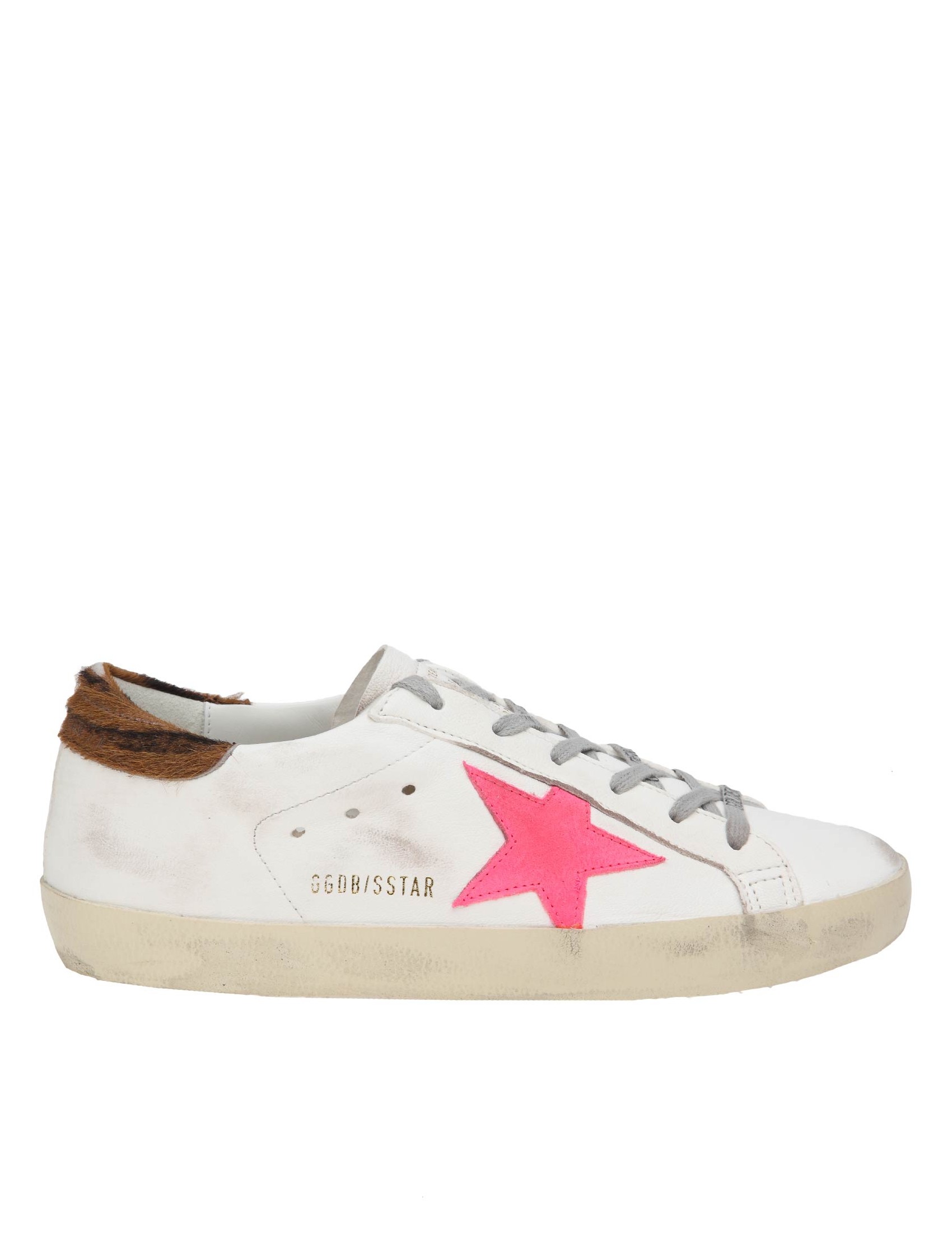GOLDEN GOOSE SUPER STAR SNEAKERS IN WHITE AND FUCHSIA LEATHER