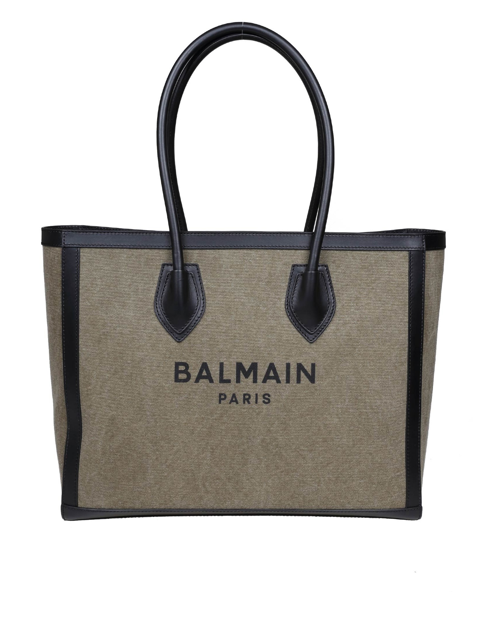 BALMAIN TOTE BAG B-ARMY 42 IN CANVAS AND LEATHER