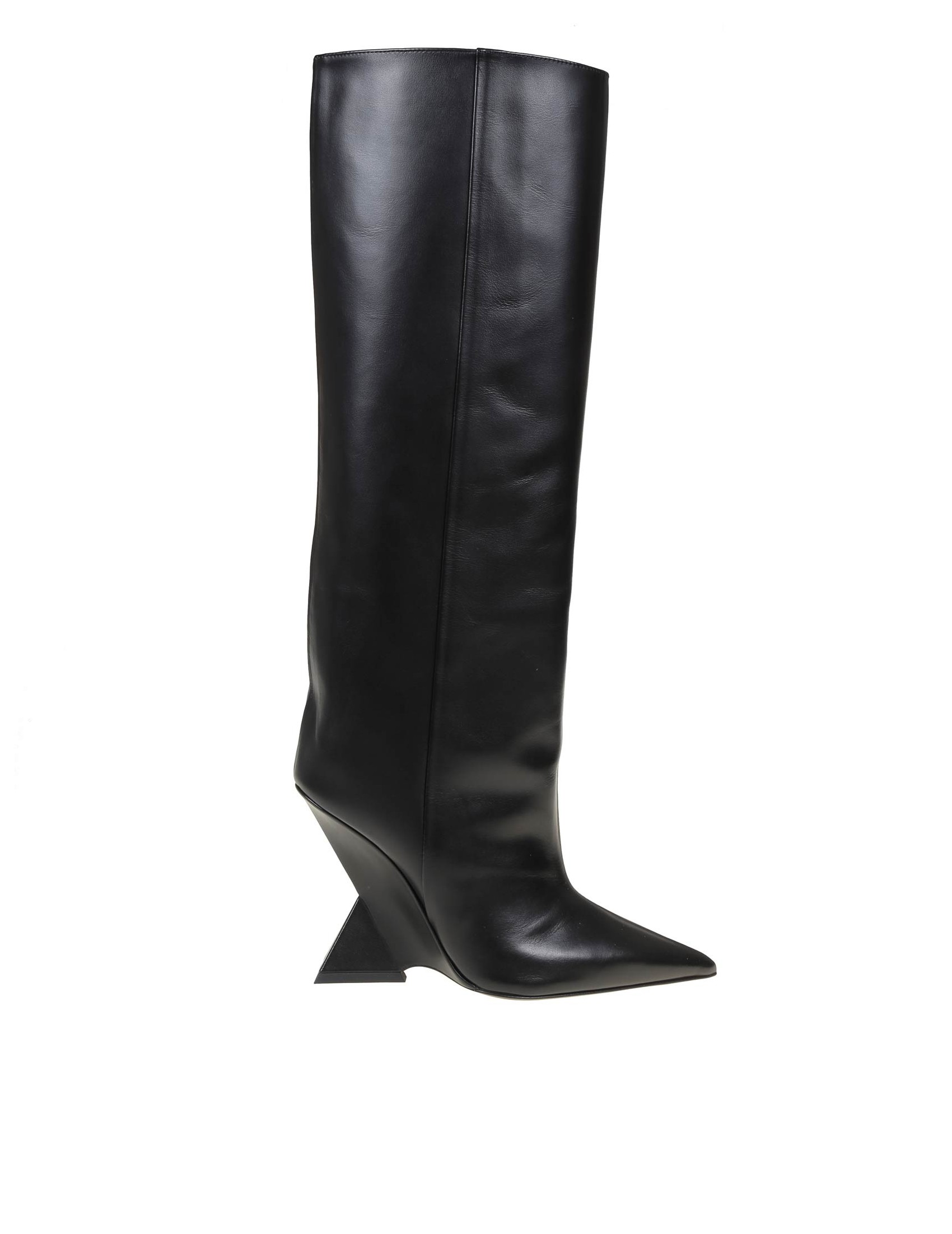 THE ATTICO CHEOPE TUBE LEATHER BOOTS WITH SCULPTURE HEEL