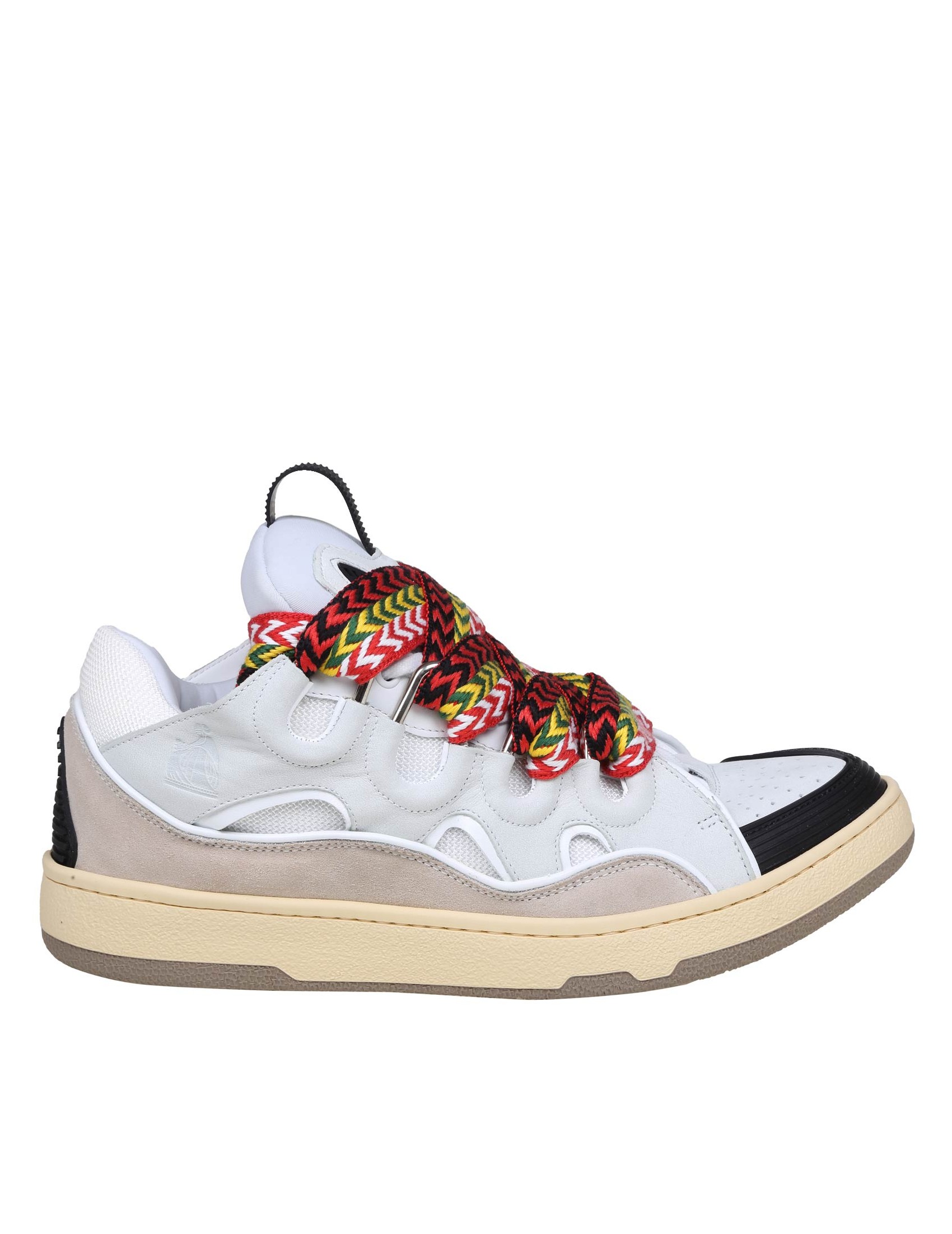 LANVIN CURB SNEAKERS IN LEATHER AND SUEDE WITH MULTICOLOR LACES