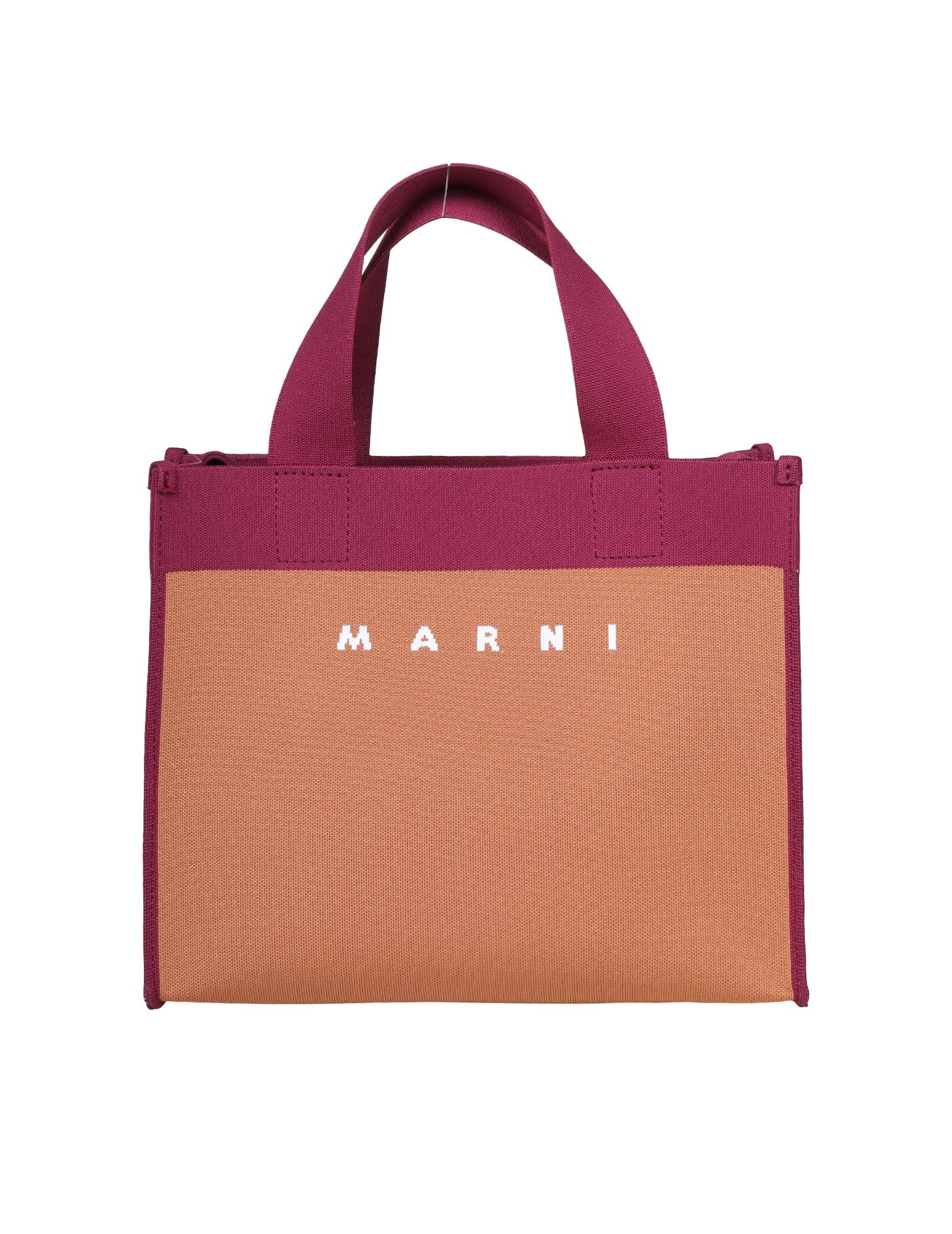 MARNI SMALL LEATHER KNITTED SHOPPING BAG