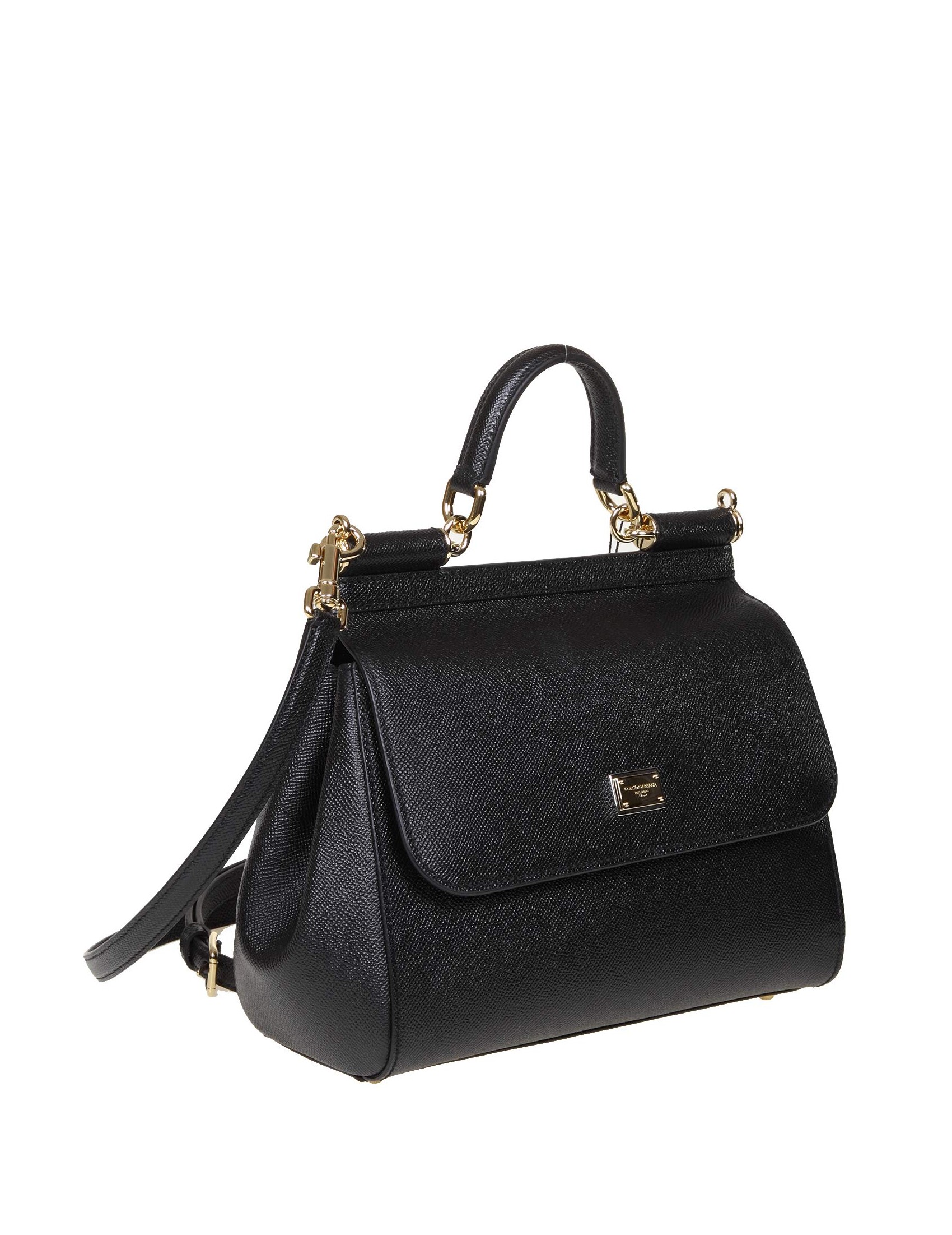 Dolce&Gabbana Small Sicily Bag Dauphine Leather Nero, Satchel