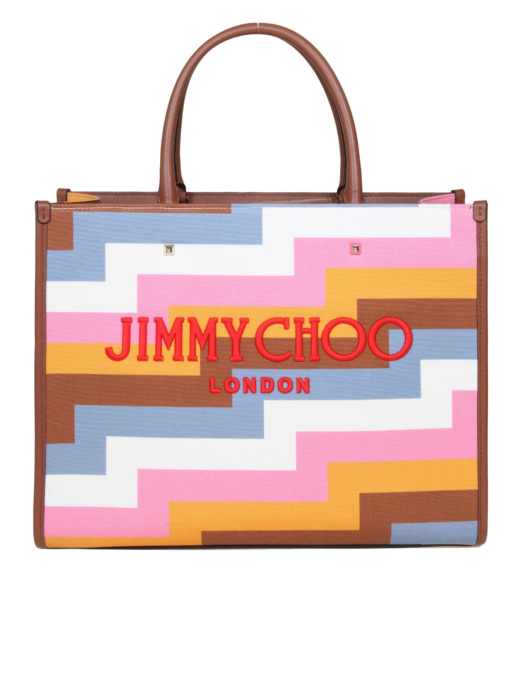 JIMMY CHOO AVENUE M TOTE IN MULTICOLOR CANVAS AND LEATHER
