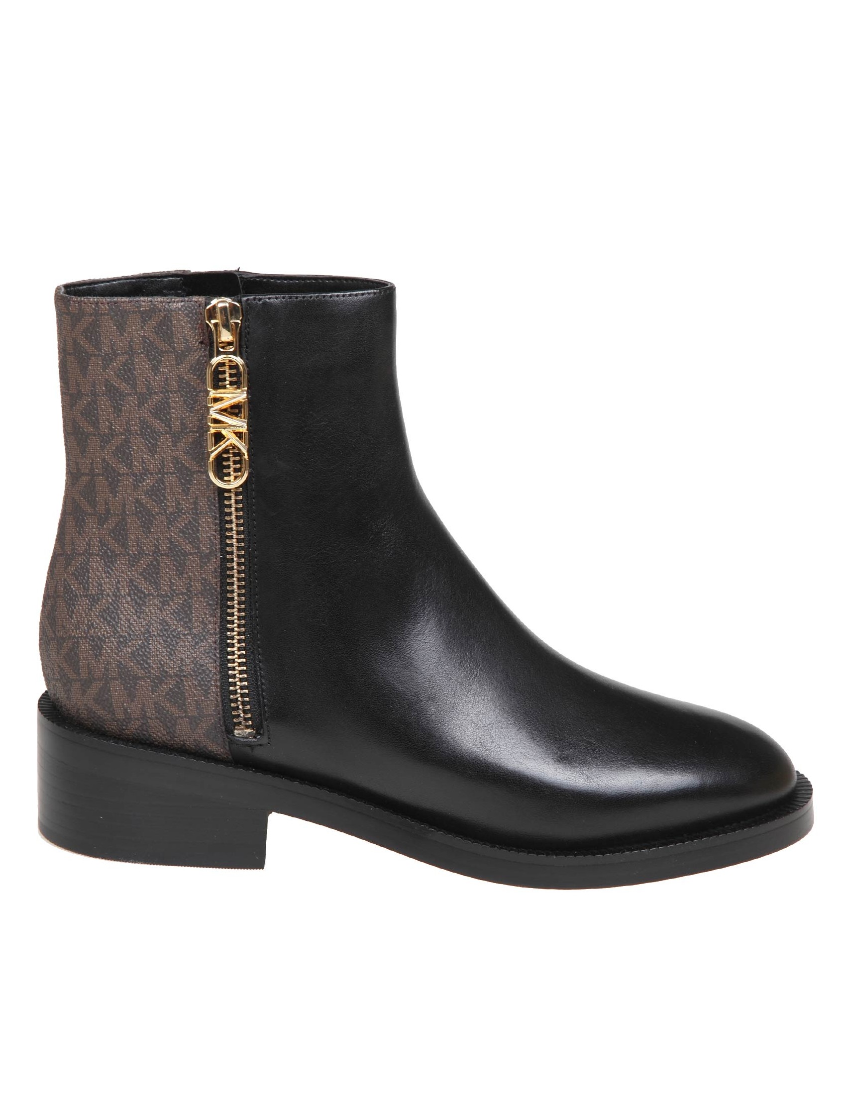 MICHAEL KORS REGAN ANKLE BOOTS IN BLACK LEATHER WITH MK LOGO