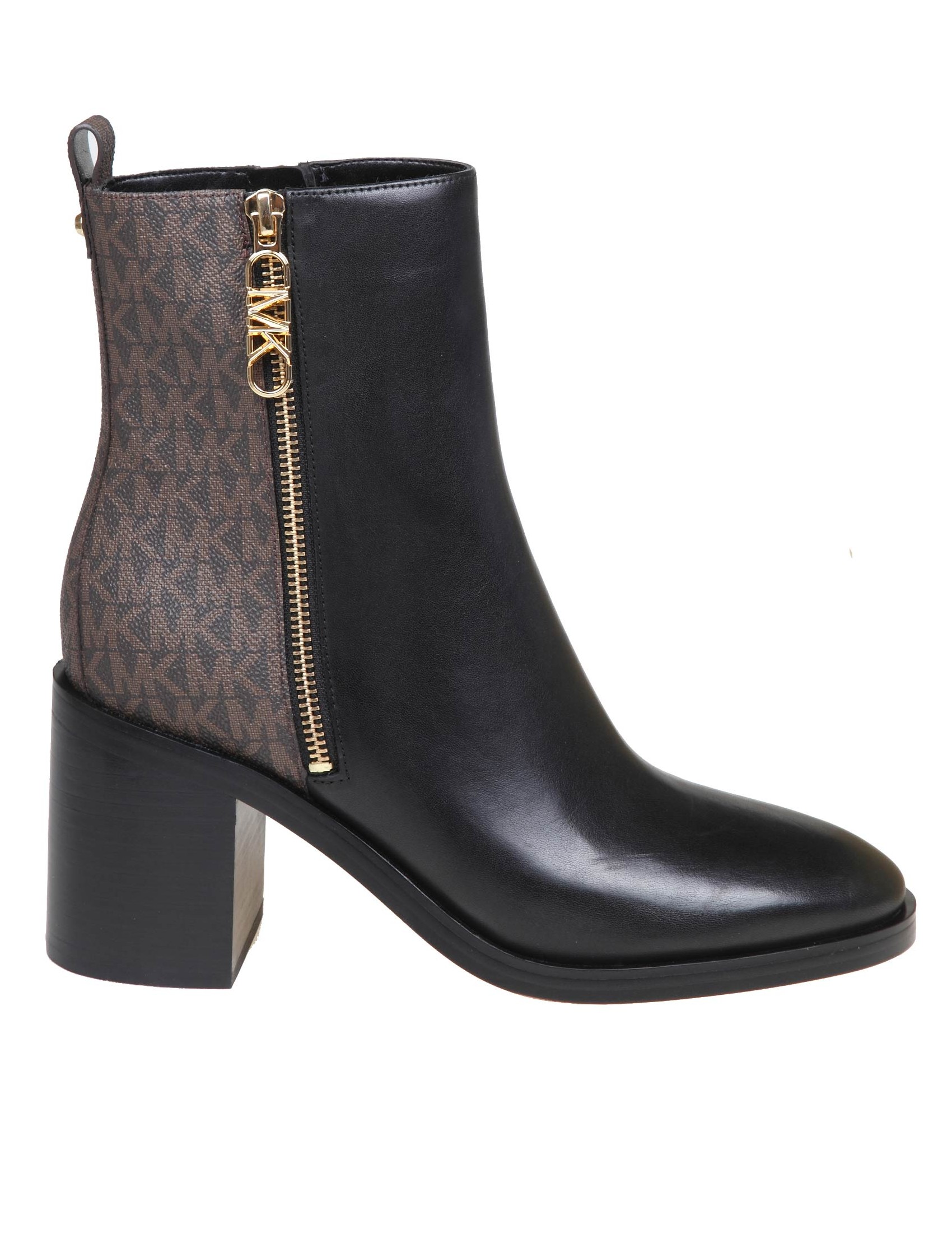 MICHAEL KORS REGAN MID BOOTIE IN BLACK LEATHER WITH MK LOGO