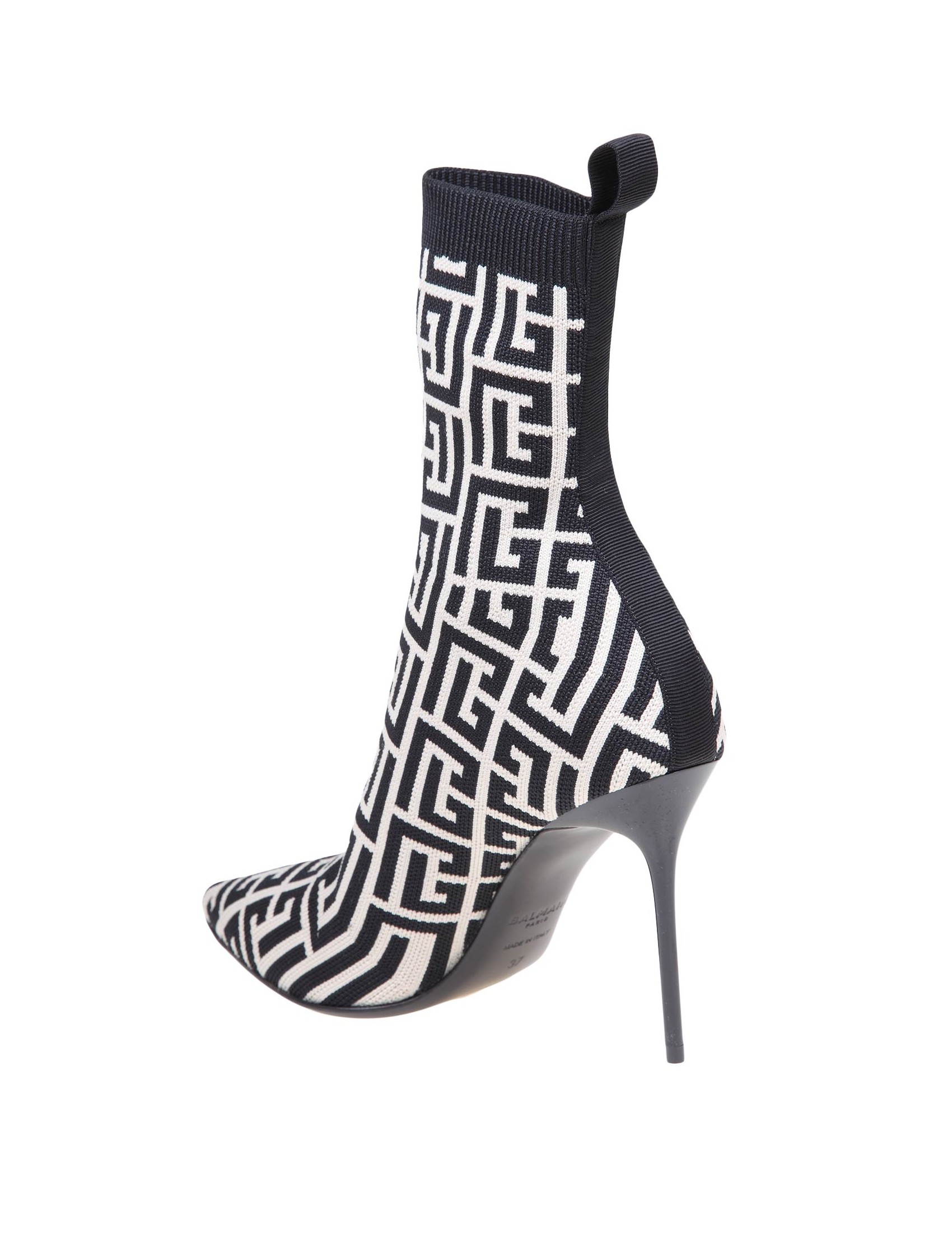 BALMAIN SOCK ANKLE BOOTS IN MONOGRAM STRETCH FABRIC