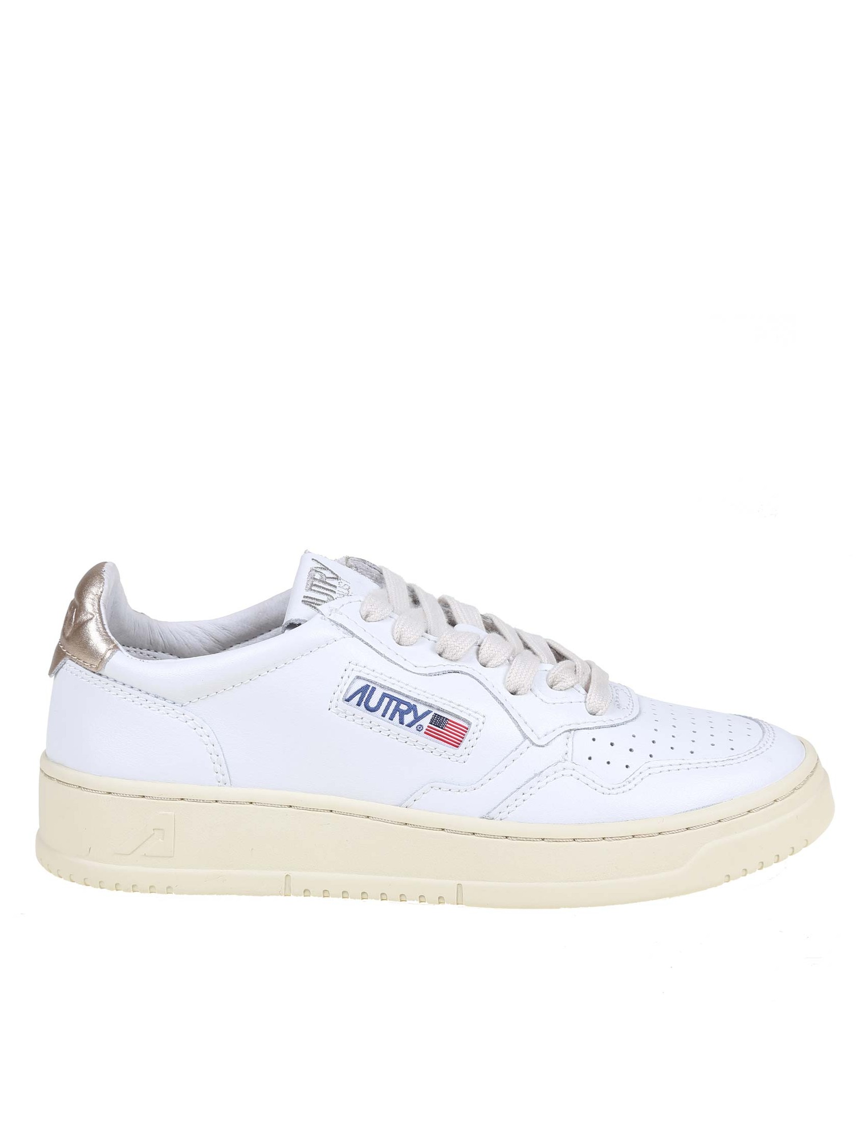 AUTRY WHITE AND GOLD LEATHER SNEAKERS