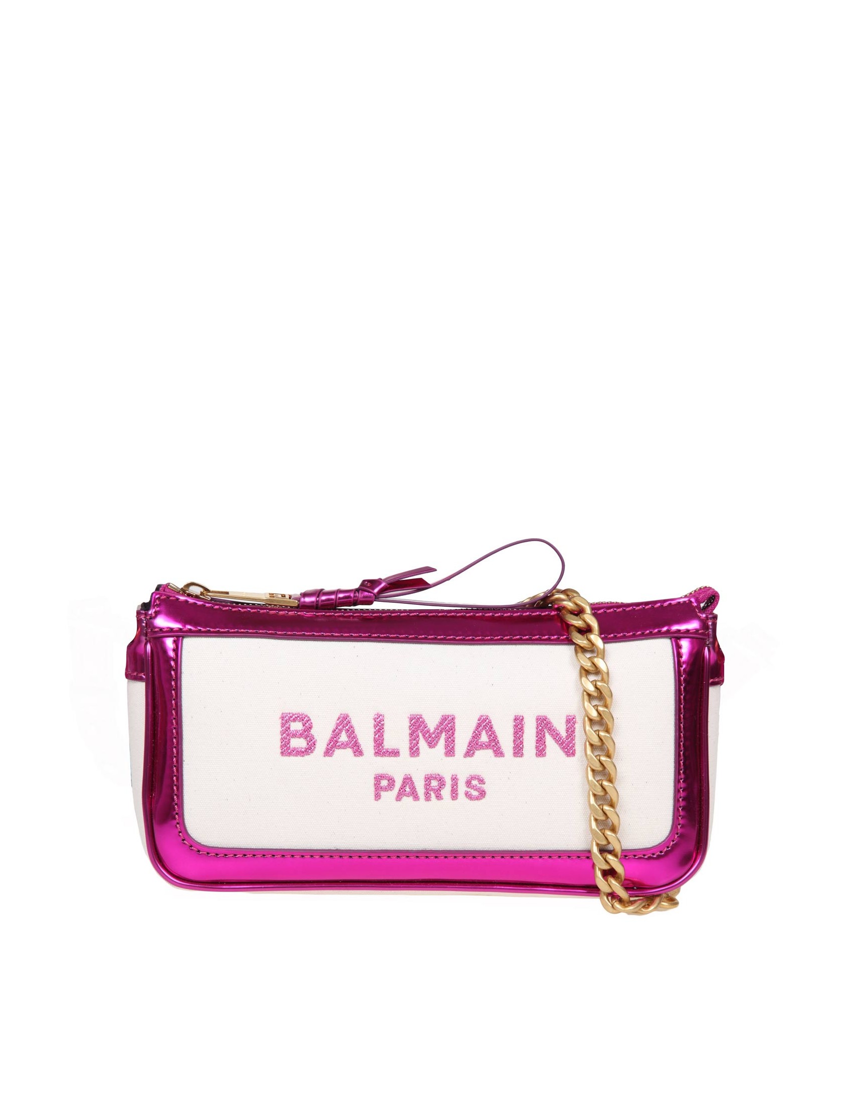 BALMAIN BORSA POCHETTE B ARMY IN CANVAS E PELLE