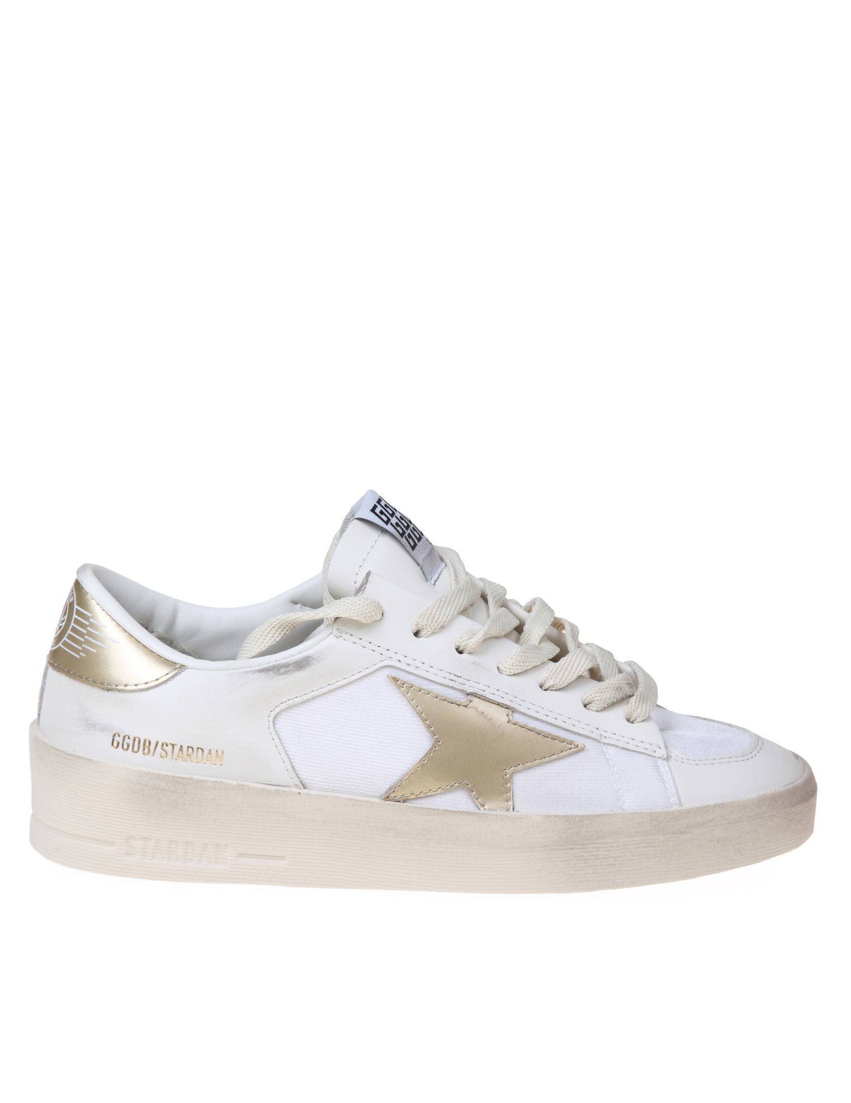 GOLDEN GOOSE STARDAN SNEAKERS IN WHITE AND GOLD LEATHER AND FABRIC