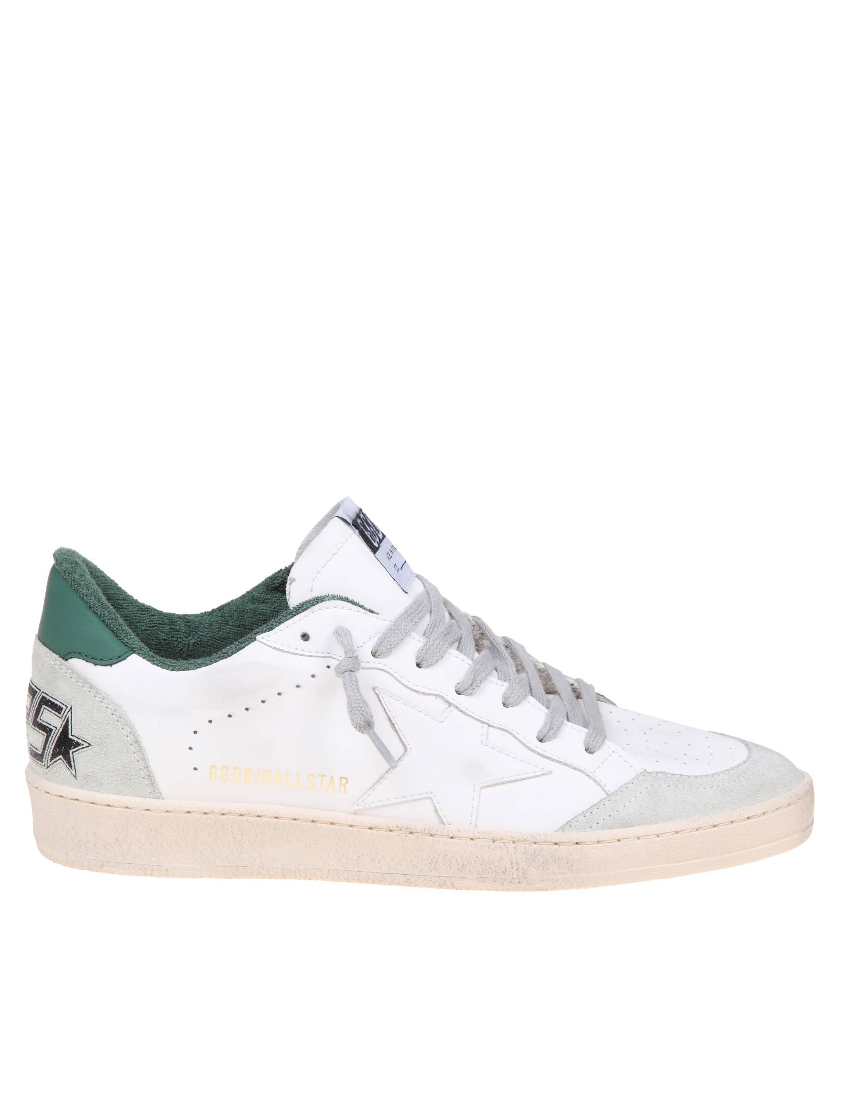 GOLDEN GOOSE BALLSTAR SNEAKERS IN WHITE AND GREEN LEATHER