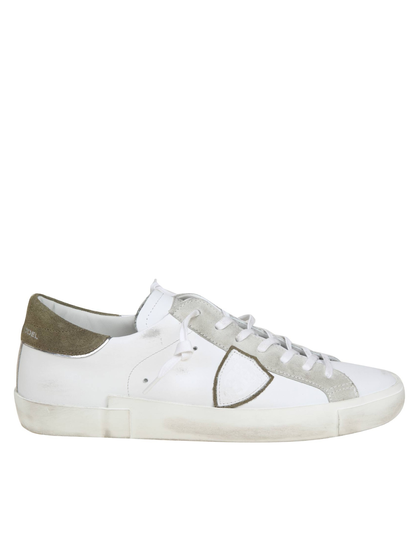 PHILIPPE MODEL PRSX SNEAKERS IN WHITE AND GREEN LEATHER