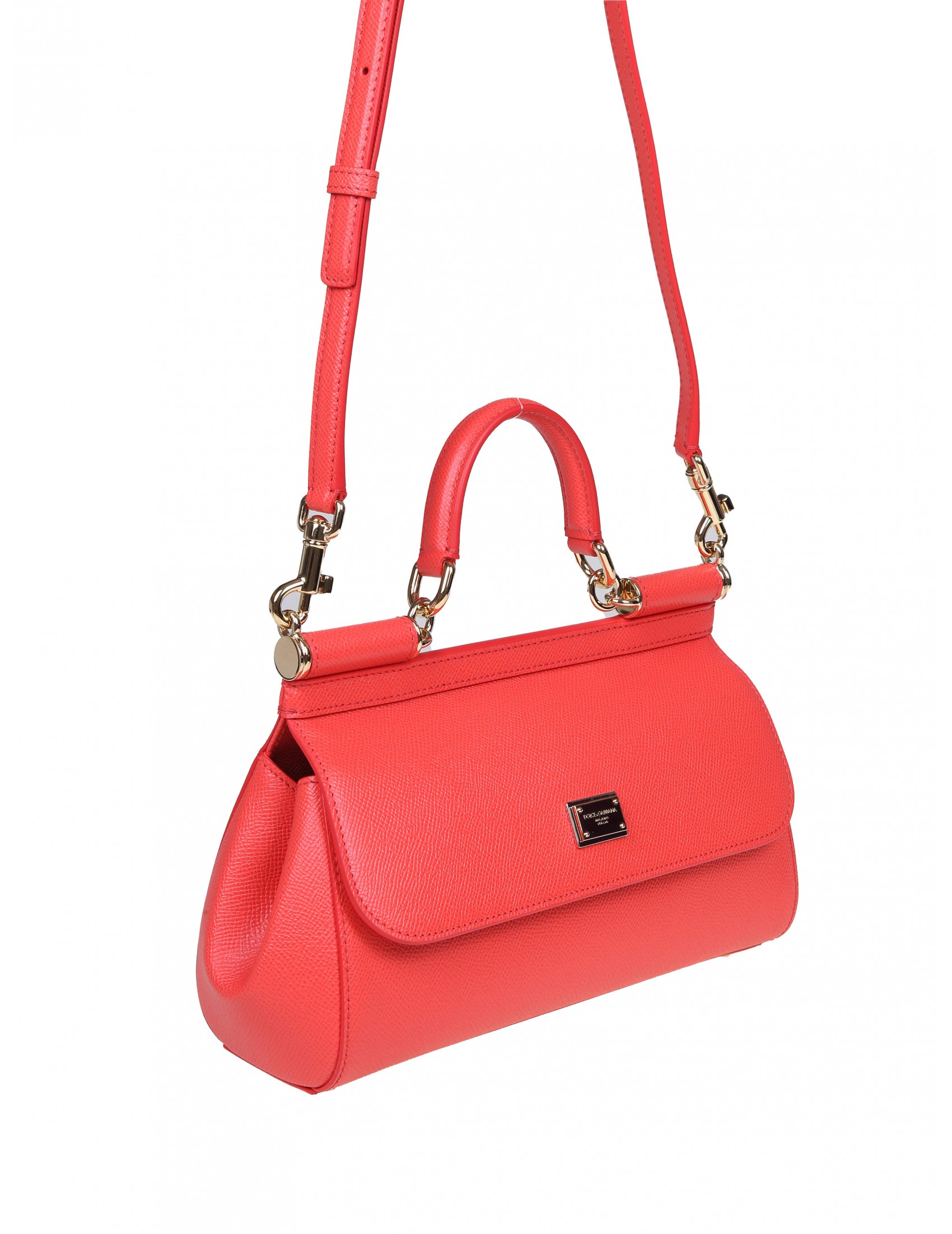DOLCE GABBANA SMALL SICILY BAG IN CORAL DAUPHINE LEATHER