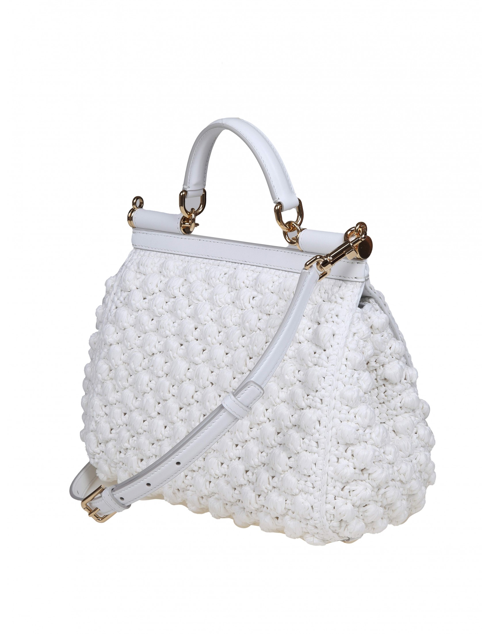 DOLCE E GABBANA BORSA A MANO IN UNCINETTO RAFIA COLORE BIANCO