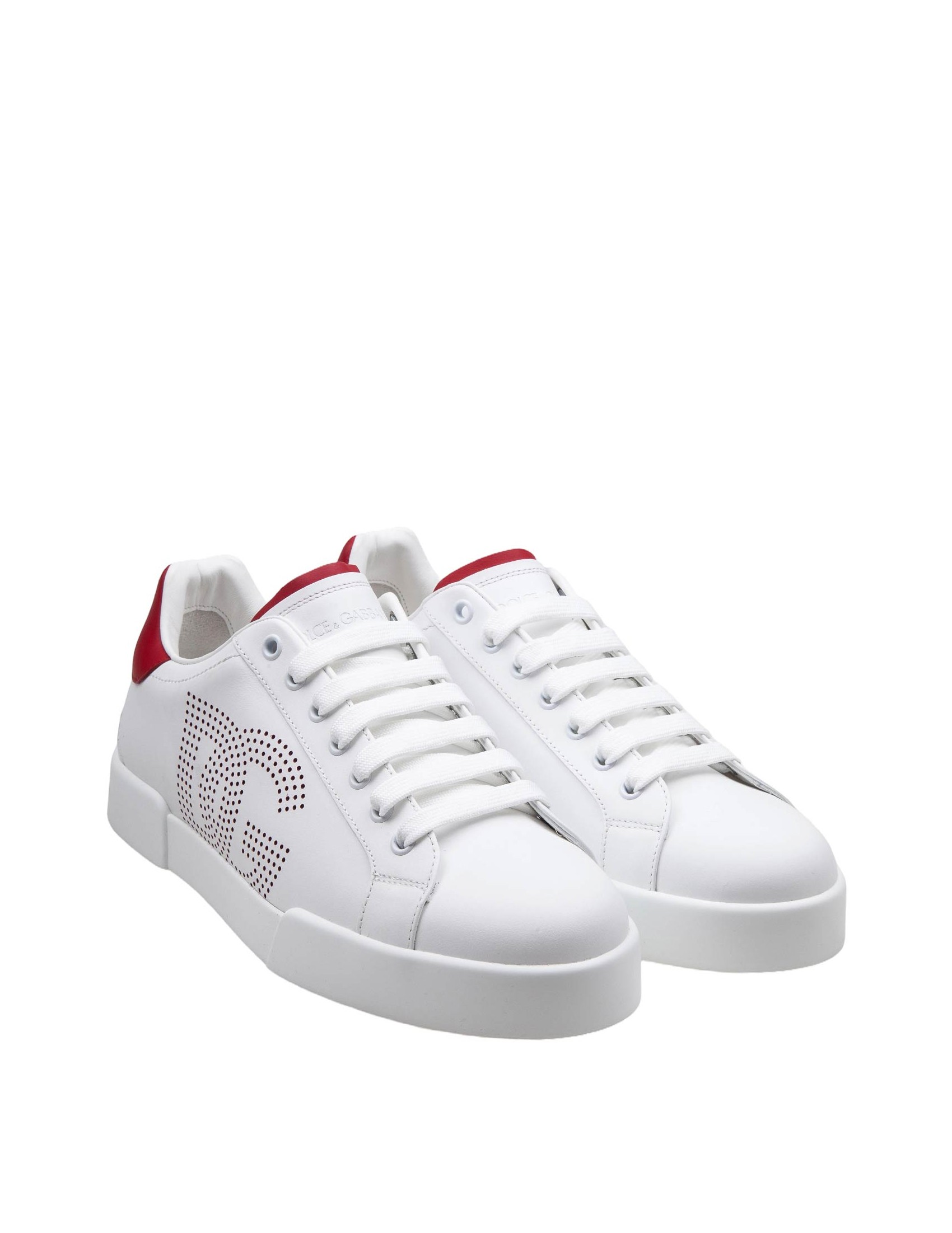 DOLCE GABBANA PORTOFINO LIGHT SNEAKERS IN WHITE AND RED LEATHER