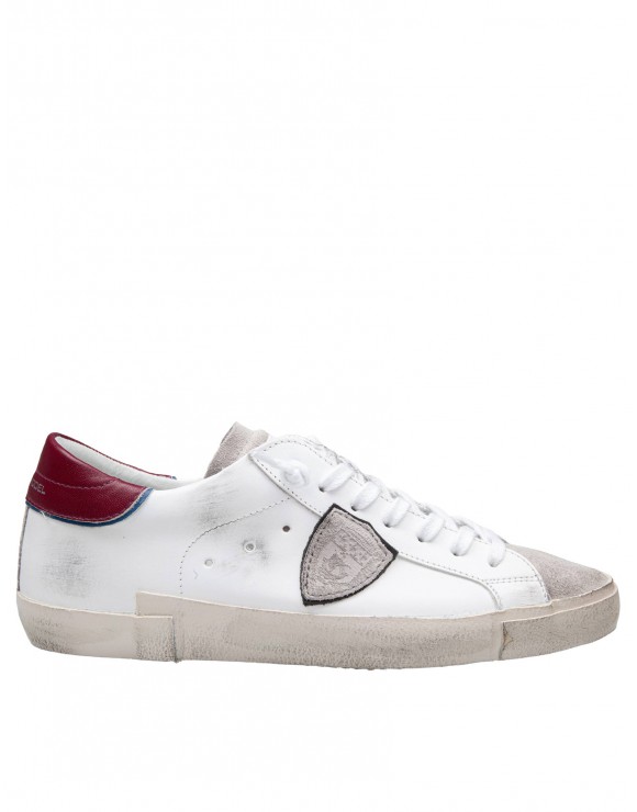 PHILIPPE MODEL SNEAKERS PRSX LOW IN PELLE COLORE BIANCO E BORDEAUX