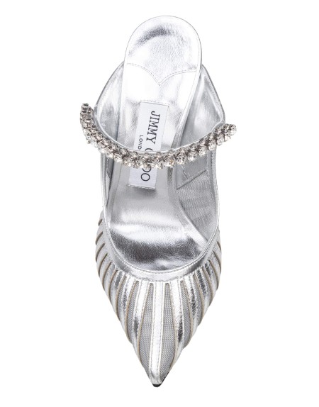 JIMMY CHOO MULES BING IN PELLE E TULLE COLORE ARGENTO
