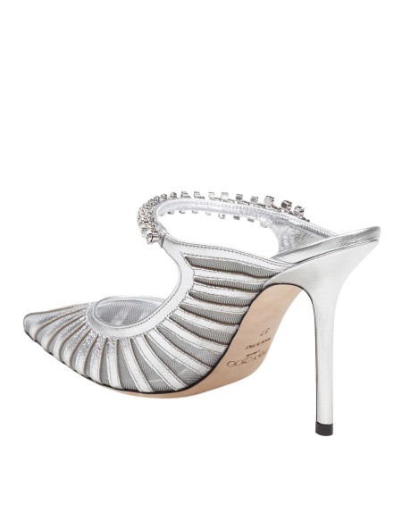 JIMMY CHOO MULES BING IN PELLE E TULLE COLORE ARGENTO