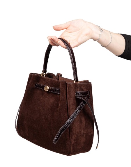 TORY BURCH BORSA A SECCHIELLO IN CAMOSCIO COLORE MARRONE
