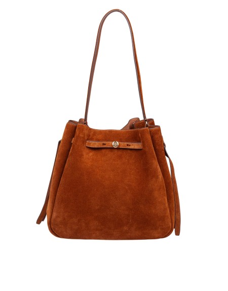 TORY BURCH BORSA A SECCHIELLO ROMY LARGE IN SUEDE COLORE CARAMELLO