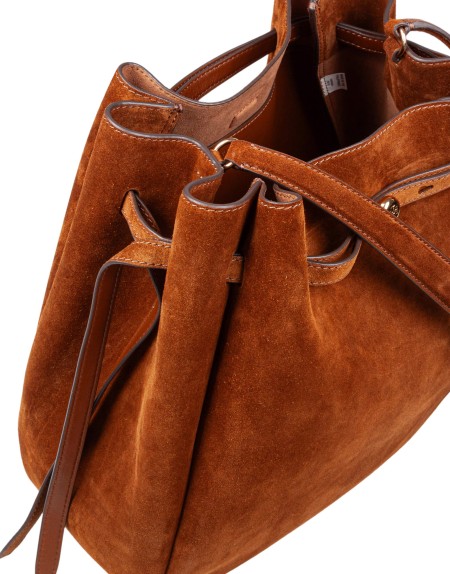 TORY BURCH BORSA A SECCHIELLO ROMY LARGE IN SUEDE COLORE CARAMELLO