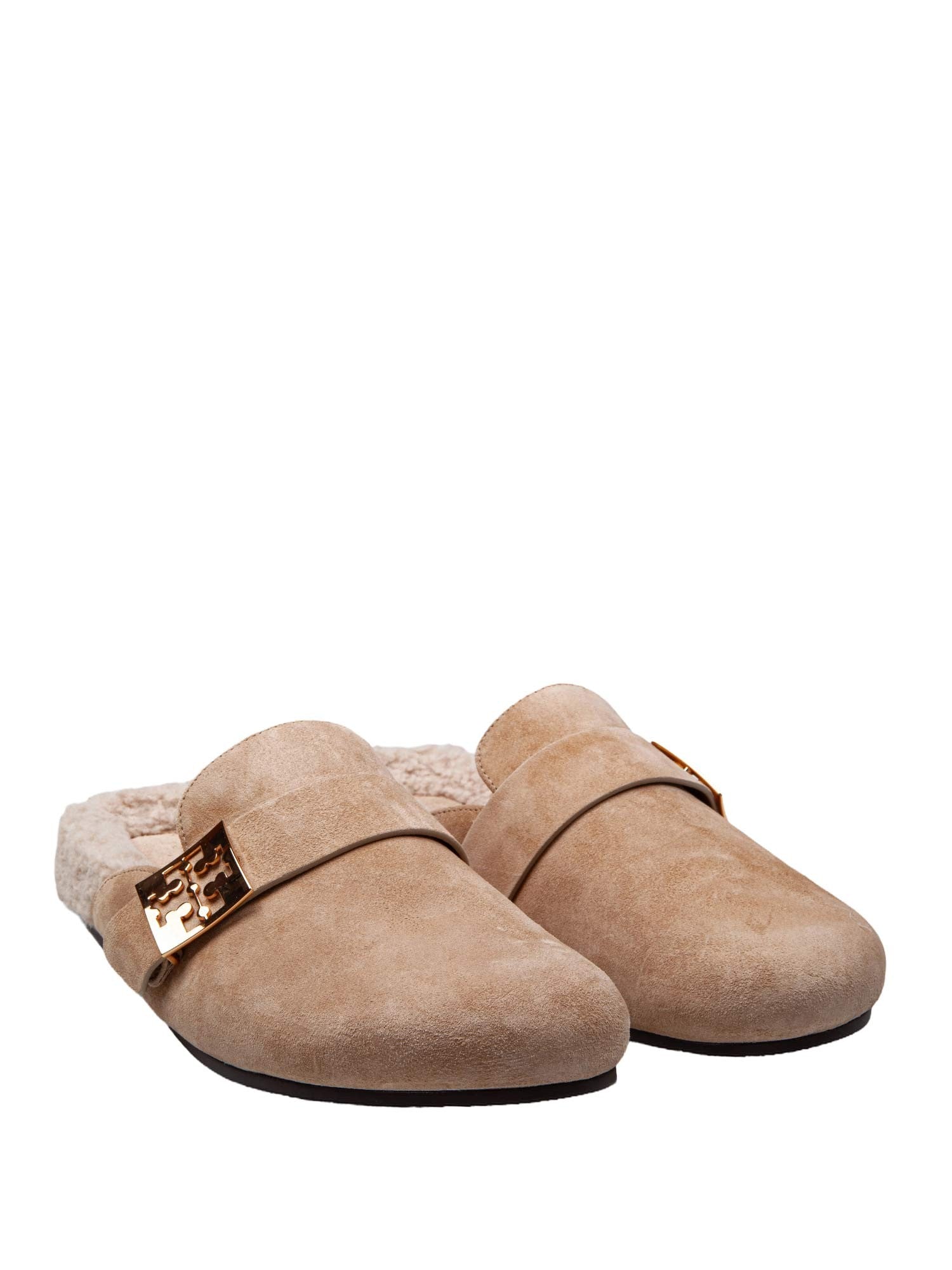 TORY BURCH MULES MELLOW IN SHEARLING COLORE TAUPE