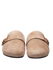 TORY BURCH MULES MELLOW IN SHEARLING COLORE TAUPE