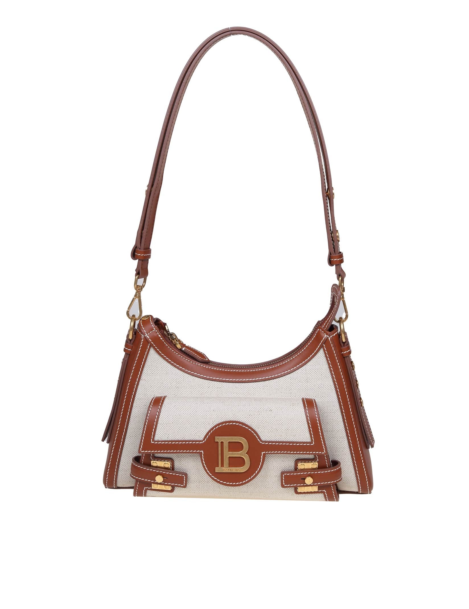 BALMAIN B-BUZZ HOBO BAG IN CANVAS AND LEATHER COLOR LEATHER