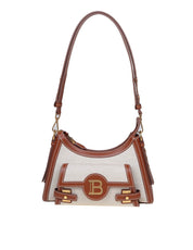 BALMAIN B-BUZZ HOBO BAG IN CANVAS AND LEATHER COLOR LEATHER