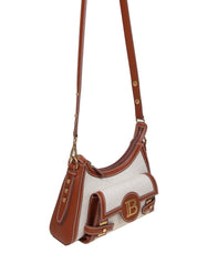 BALMAIN B-BUZZ HOBO BAG IN CANVAS AND LEATHER COLOR LEATHER