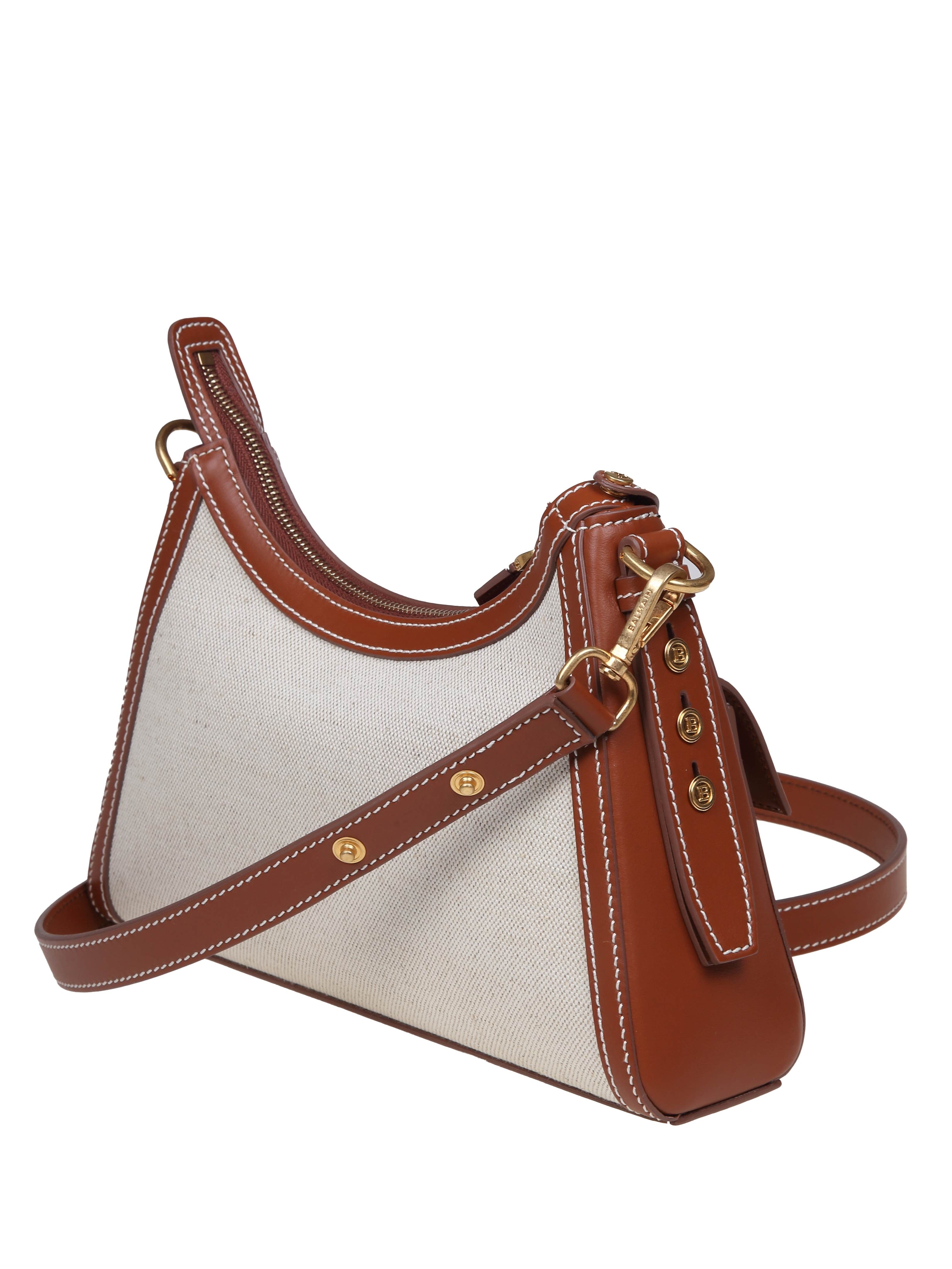 BALMAIN B-BUZZ HOBO BAG IN CANVAS AND LEATHER COLOR LEATHER